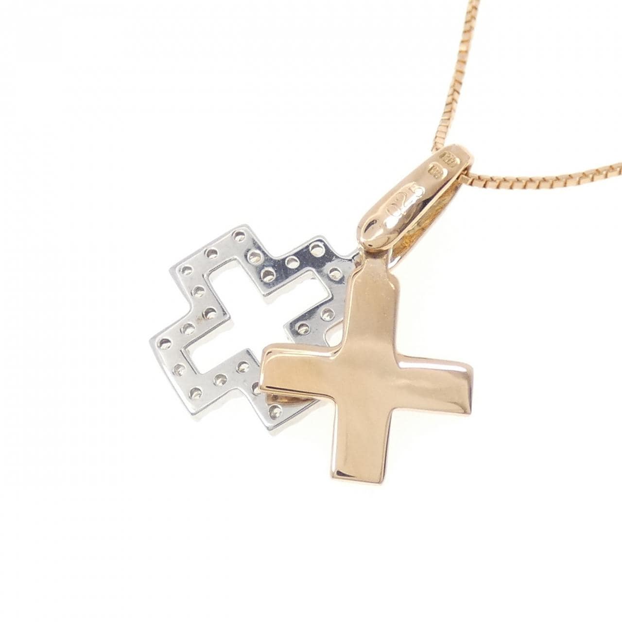 K18PG/K18WG クロス ダイヤモンド ネックレス 0.25CT