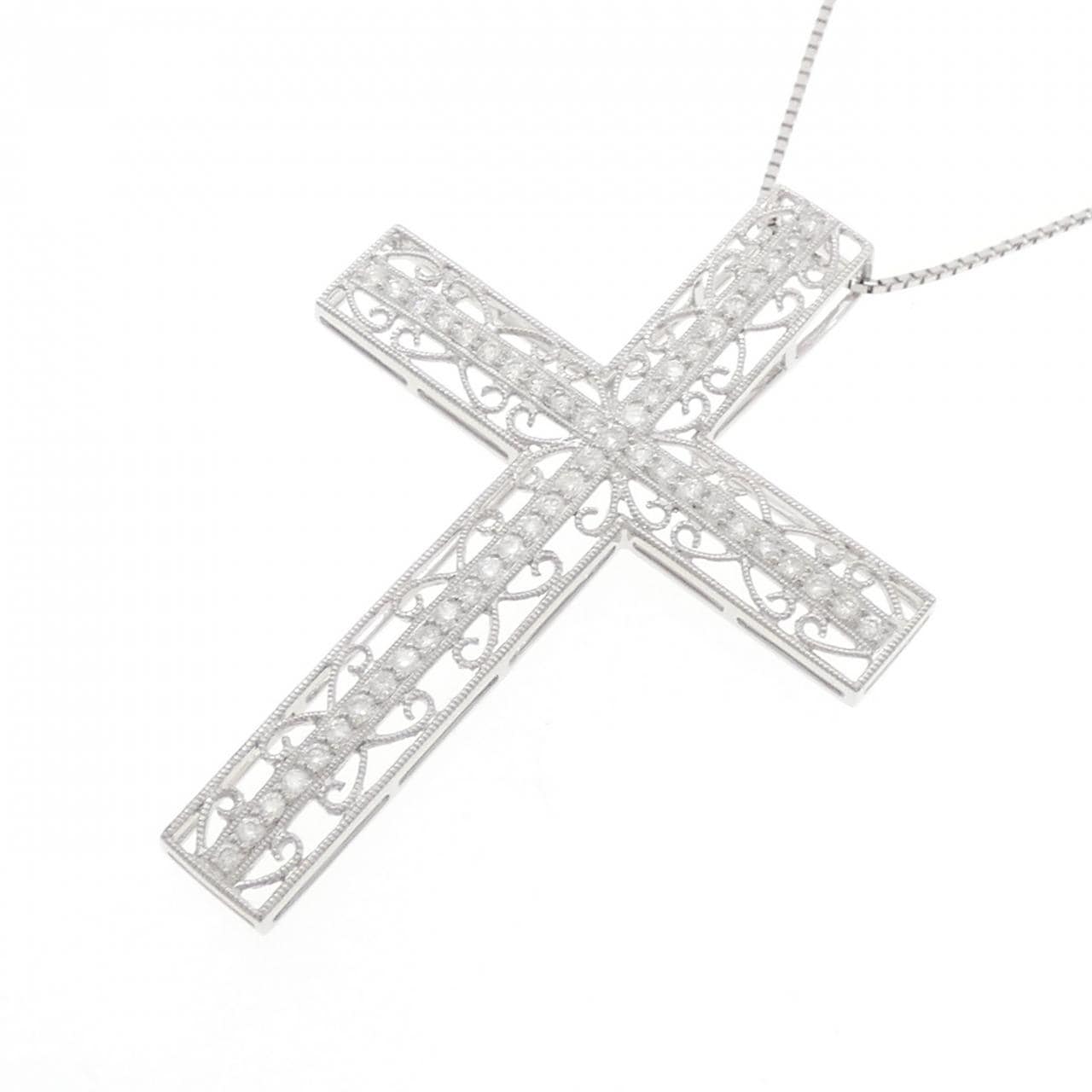 K18WG クロス ダイヤモンド ネックレス 0.92CT