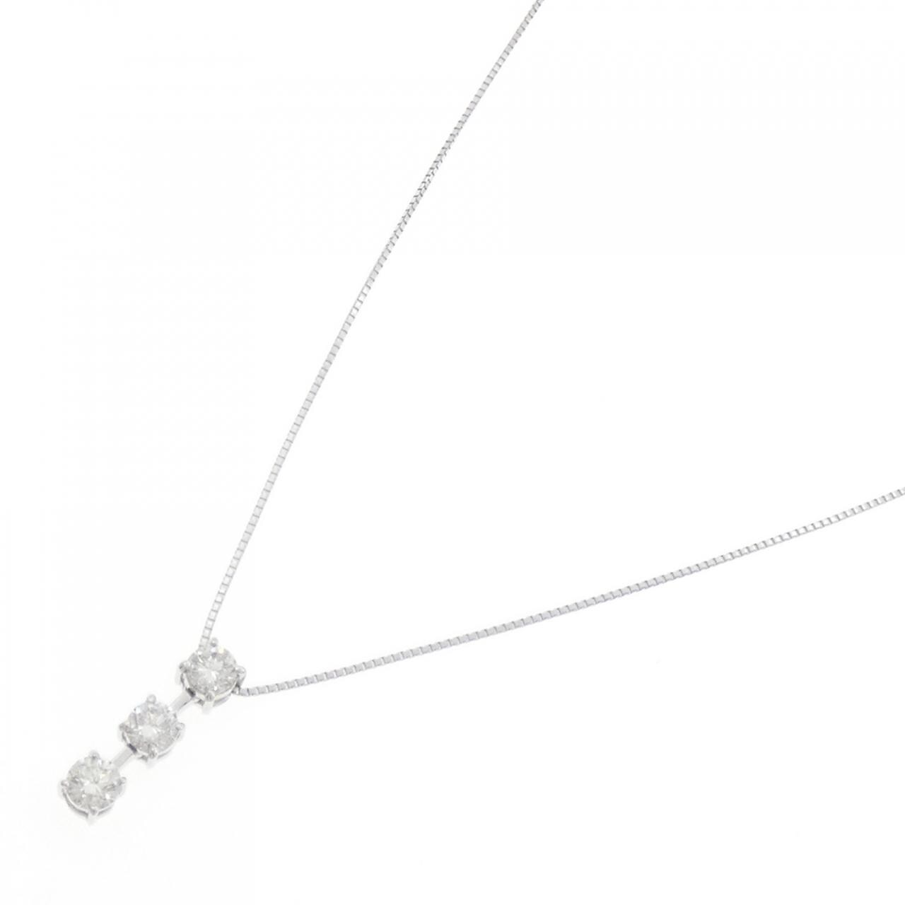 K18WG スリーストーン ダイヤモンド ネックレス 0.60CT