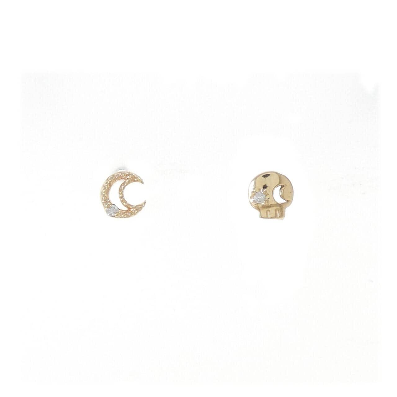 K10YG 骷髏 x 月亮鑽石耳環