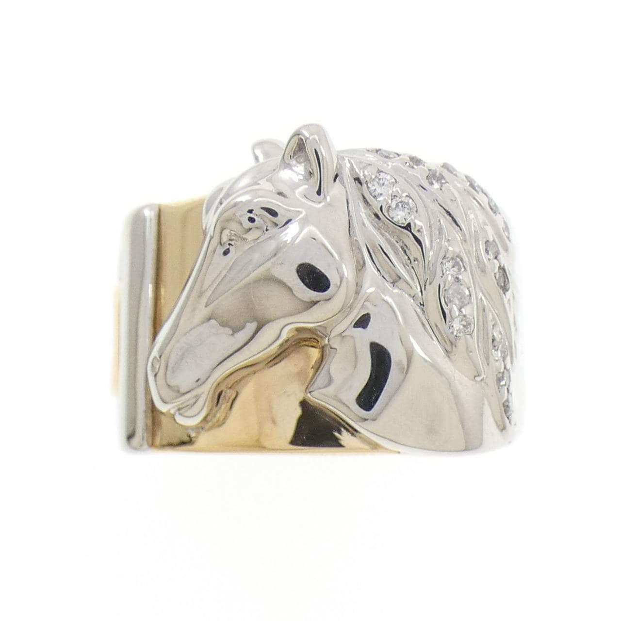 PT900/K18YG ホース ダイヤモンド リング 0.15CT