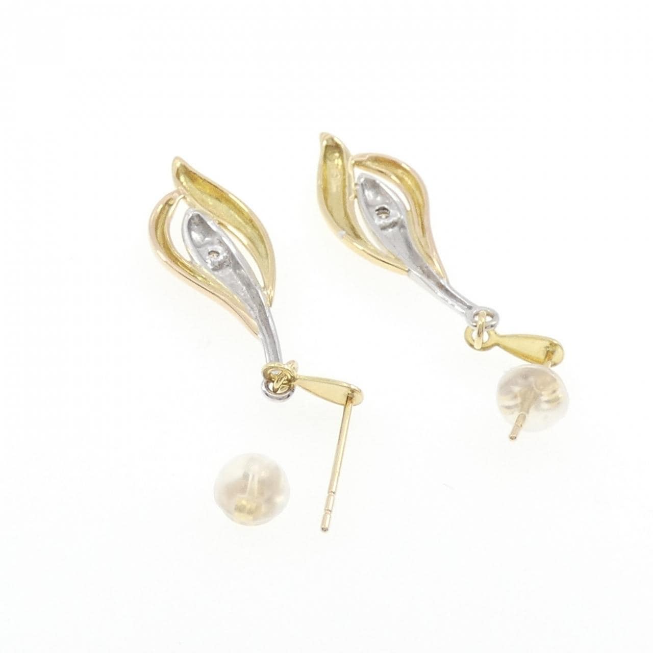 K18スリーカラー ダイヤモンド ピアス 0.04CT