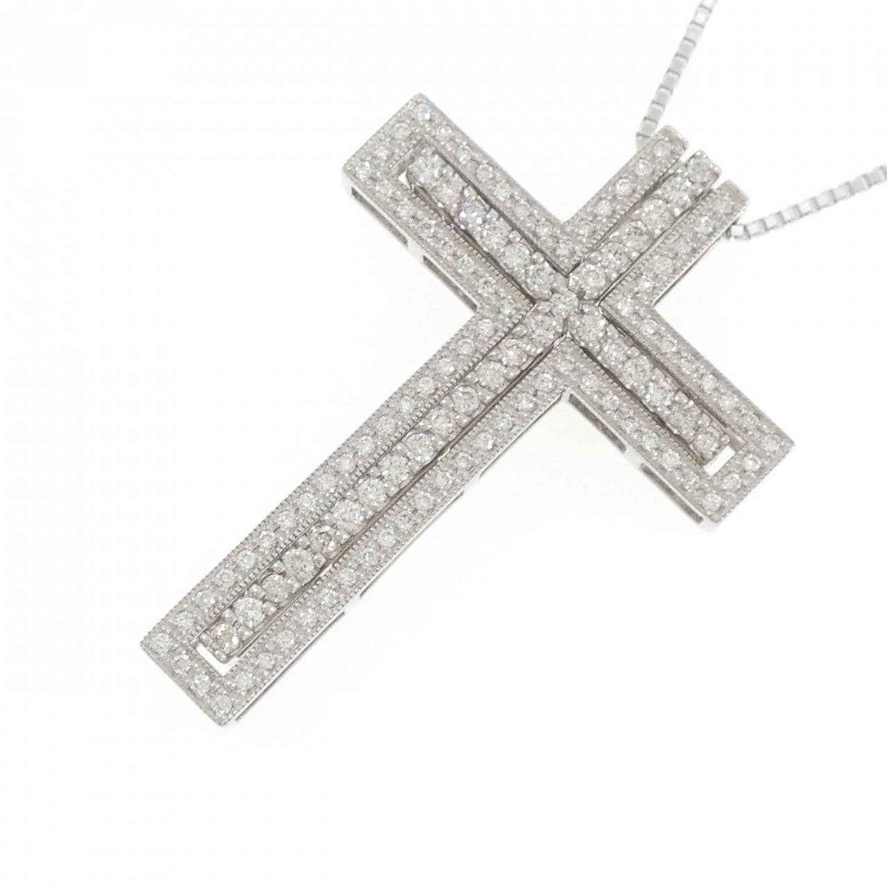 K18WG クロス ダイヤモンド ネックレス 0.55CT