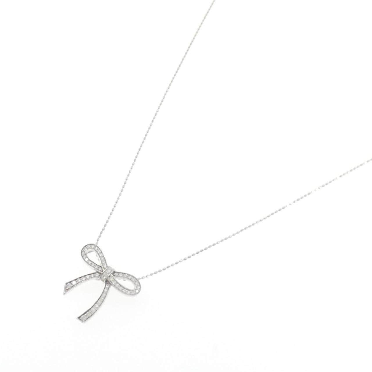 K18WG/750WG リボン ダイヤモンド ネックレス 0.27CT