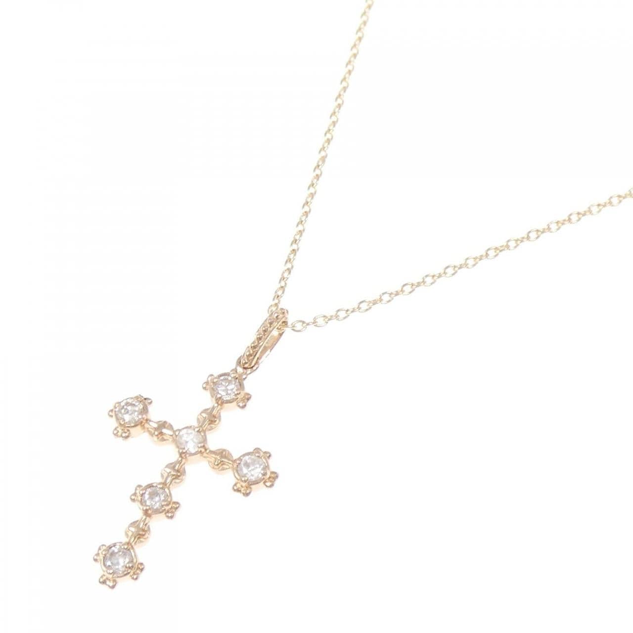 K10PG クロス ダイヤモンド ネックレス 0.15CT