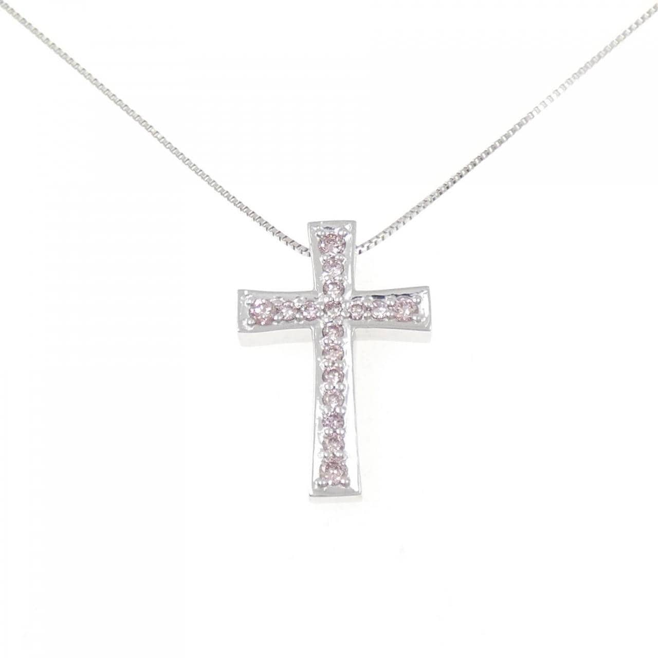 K18WG クロス ピンクダイヤモンド ネックレス 0.21CT