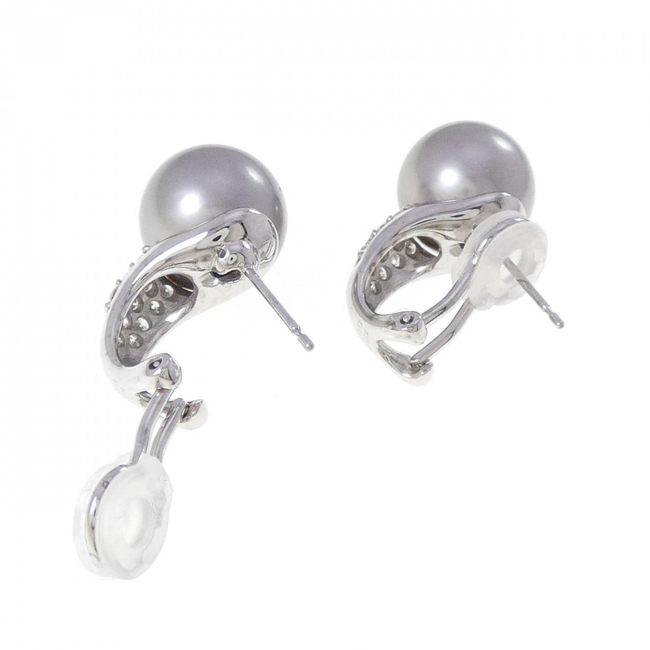 K18WG 黒蝶パール ピアス 11.5mm