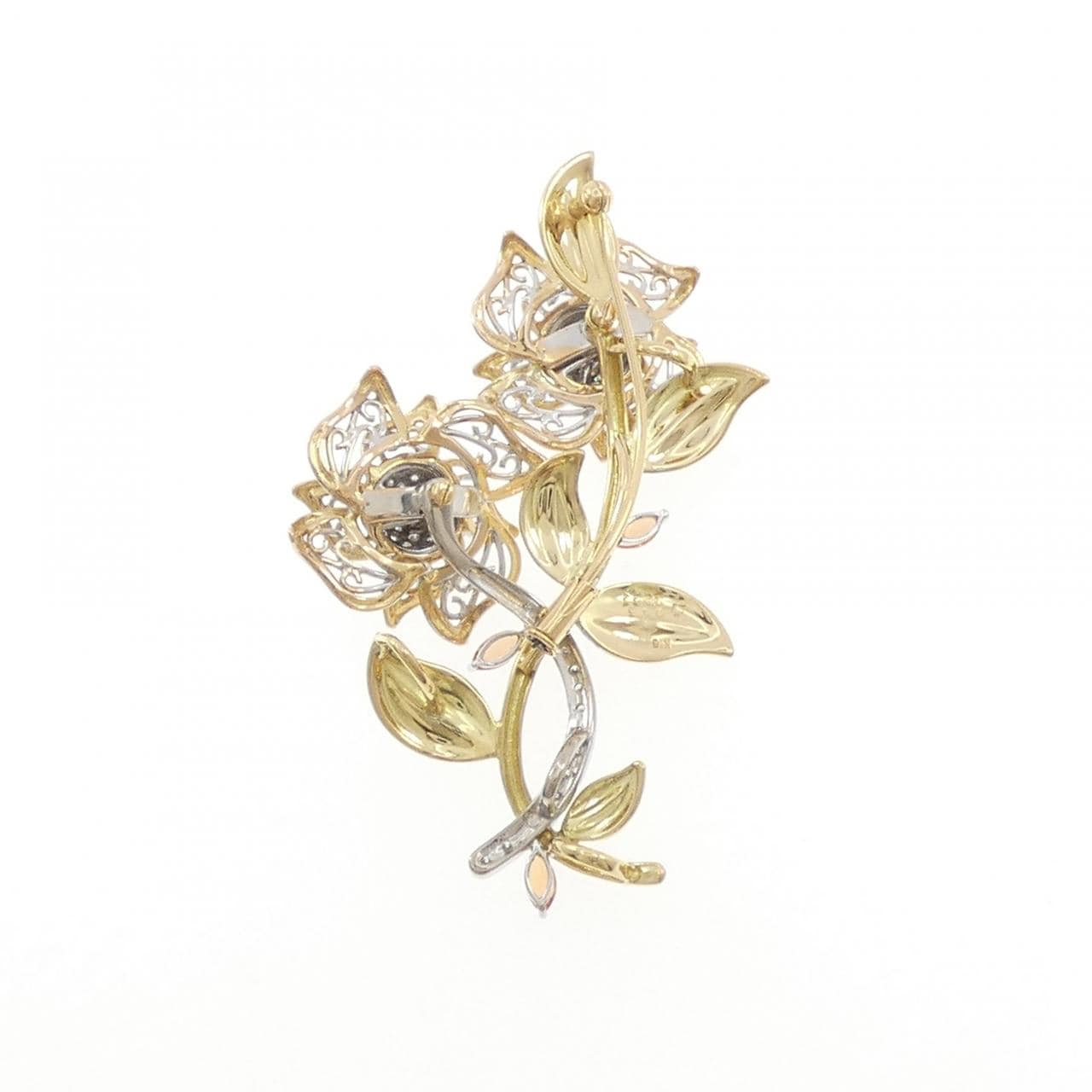 K18YG/K18WG フラワー サファイヤ ブローチ 0.46CT