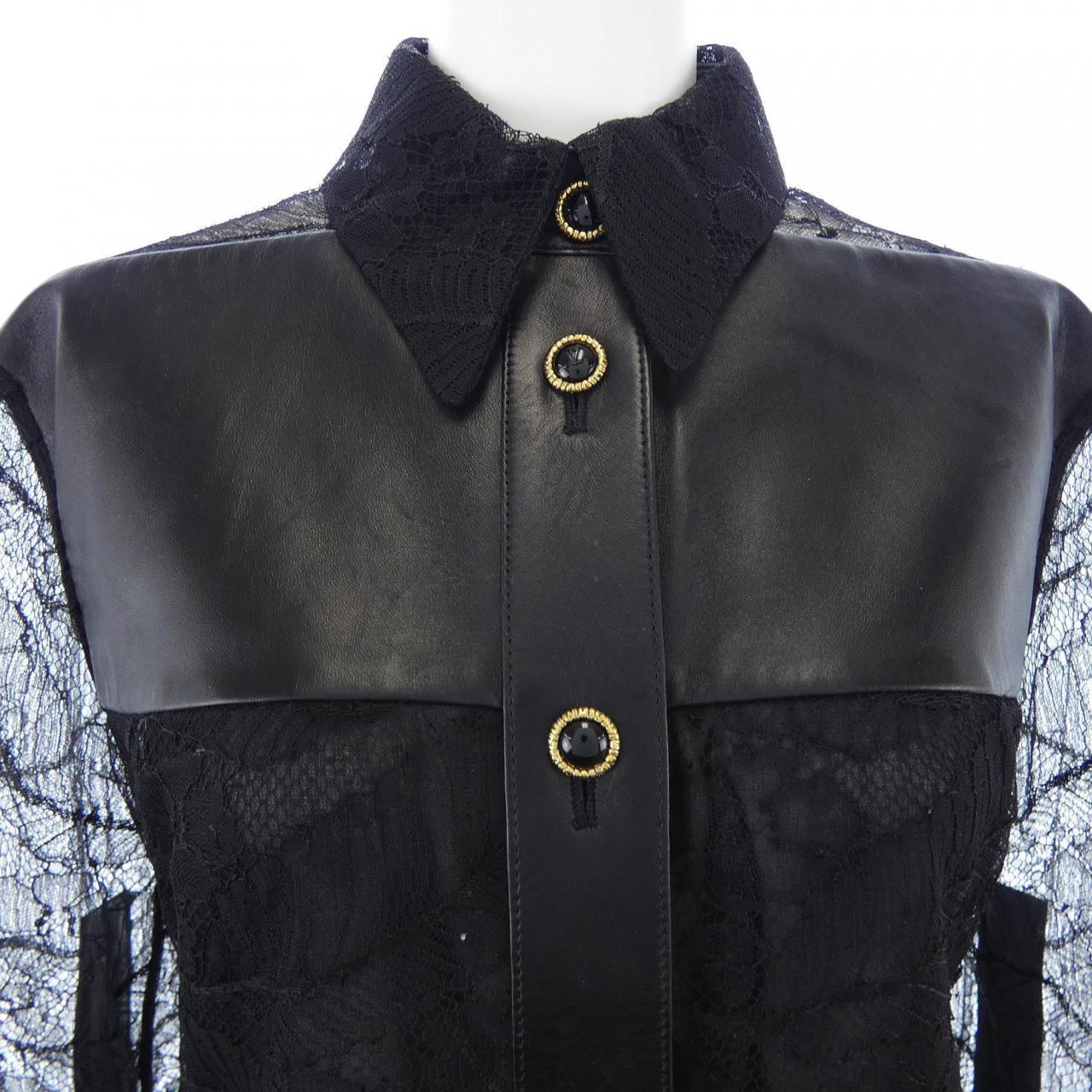 ルイヴィトン LOUIS VUITTON フェザーレースアンドレザーシャツ FMLD94NN4 ワンピース