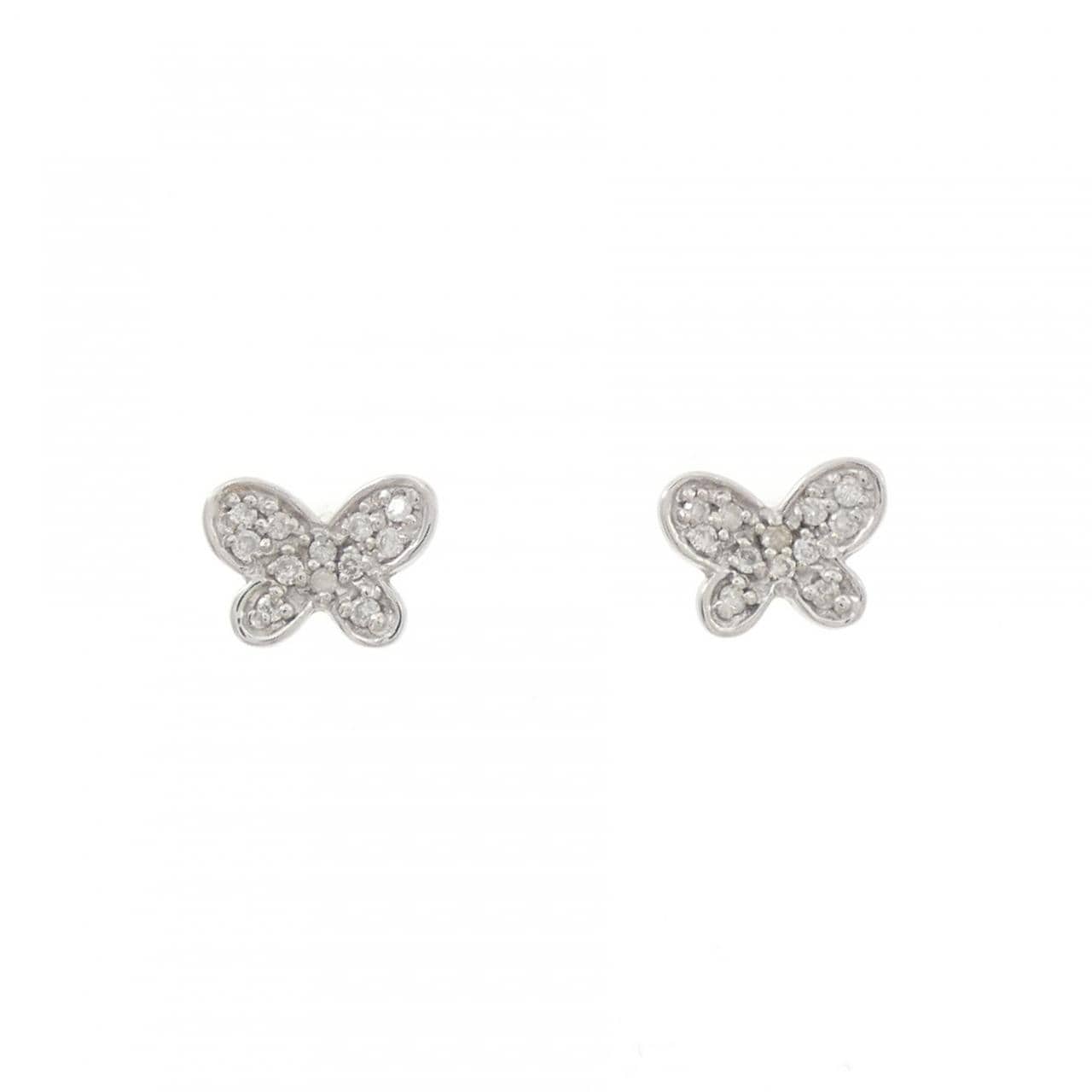 K14WG バタフライ ダイヤモンド ピアス 0.10CT