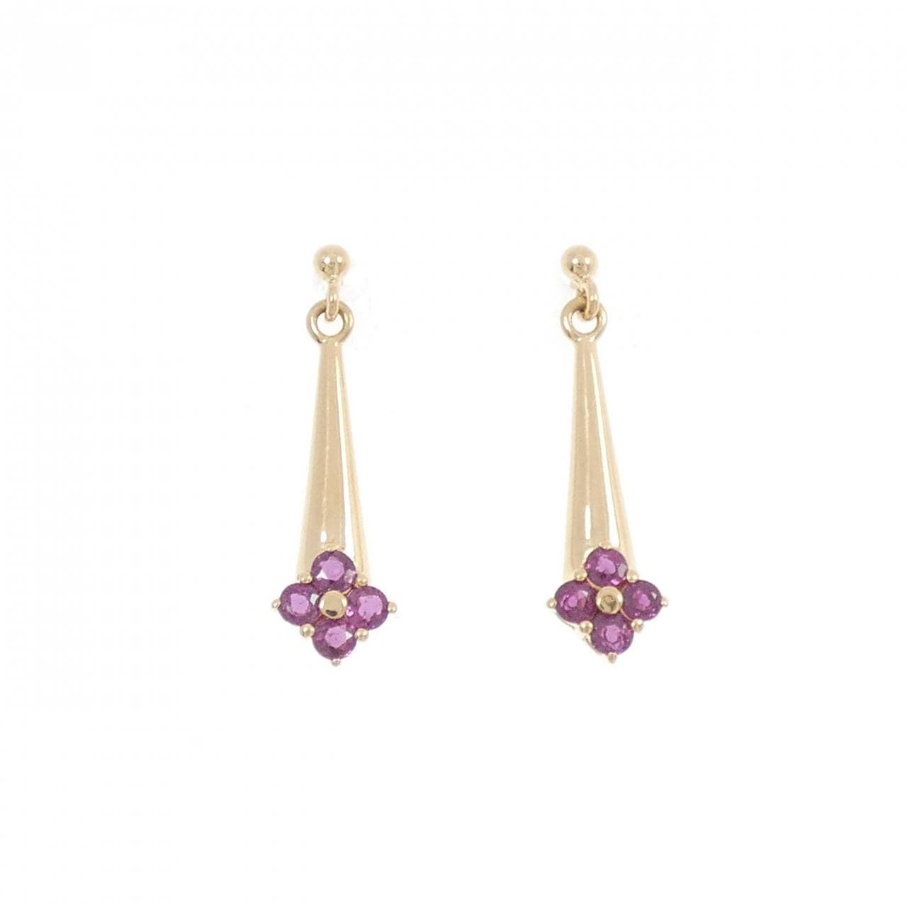 K18YG flower ruby earrings