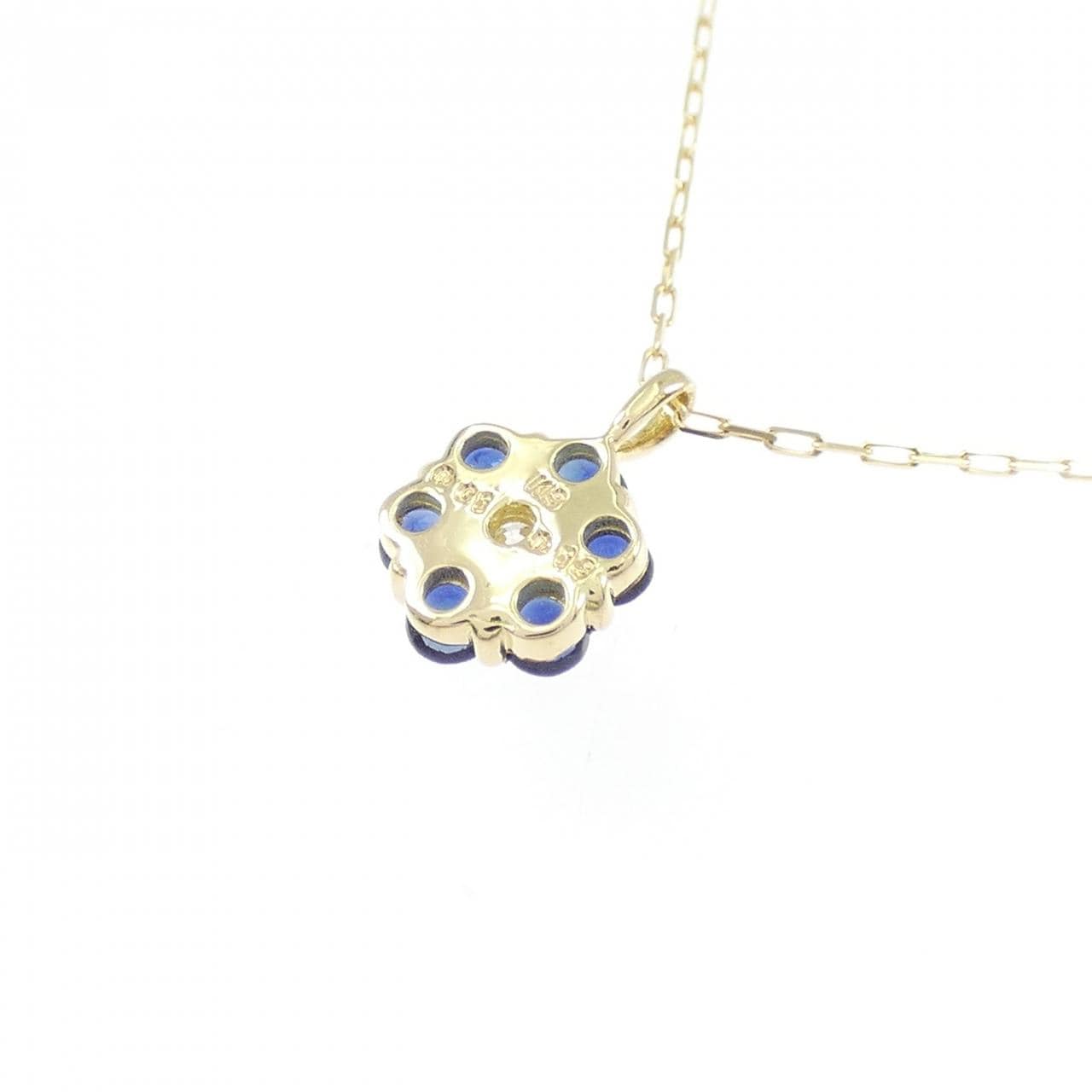 【新品】K18YG フラワー サファイヤ ネックレス 0.18CT
