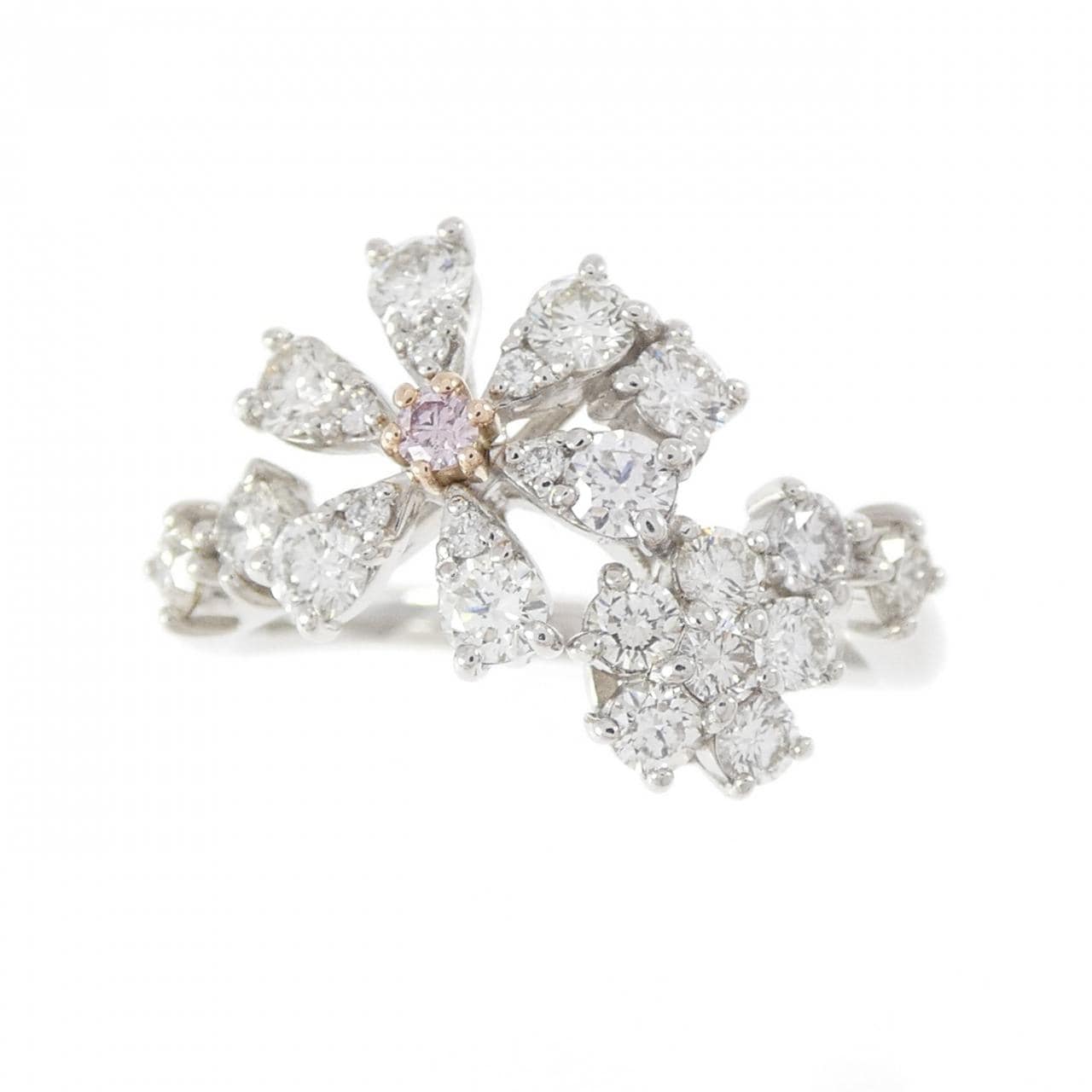 PT950/K18PG フラワー ピンクダイヤモンド リング 0.034CT