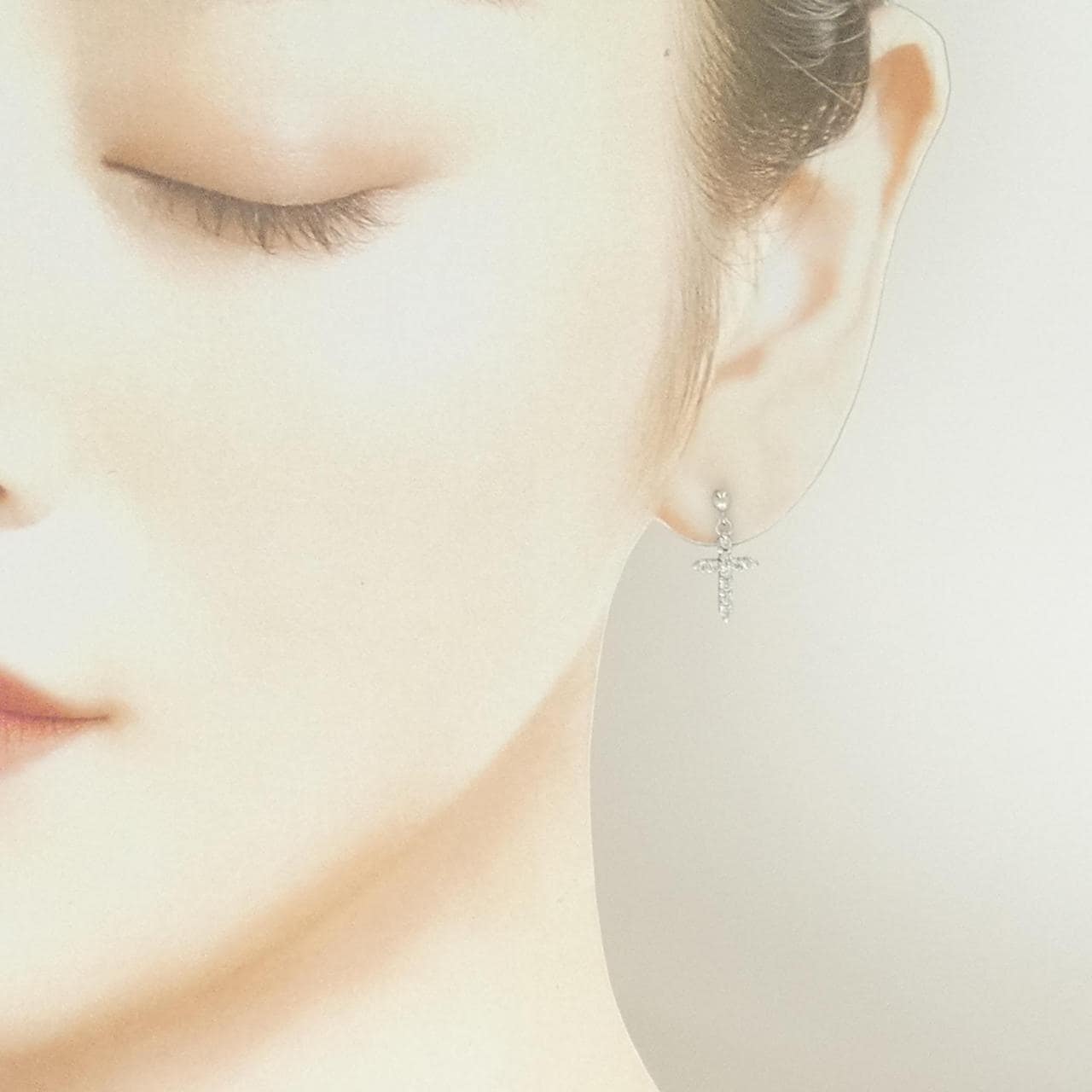 K14WG クロス ダイヤモンド ピアス 0.30CT