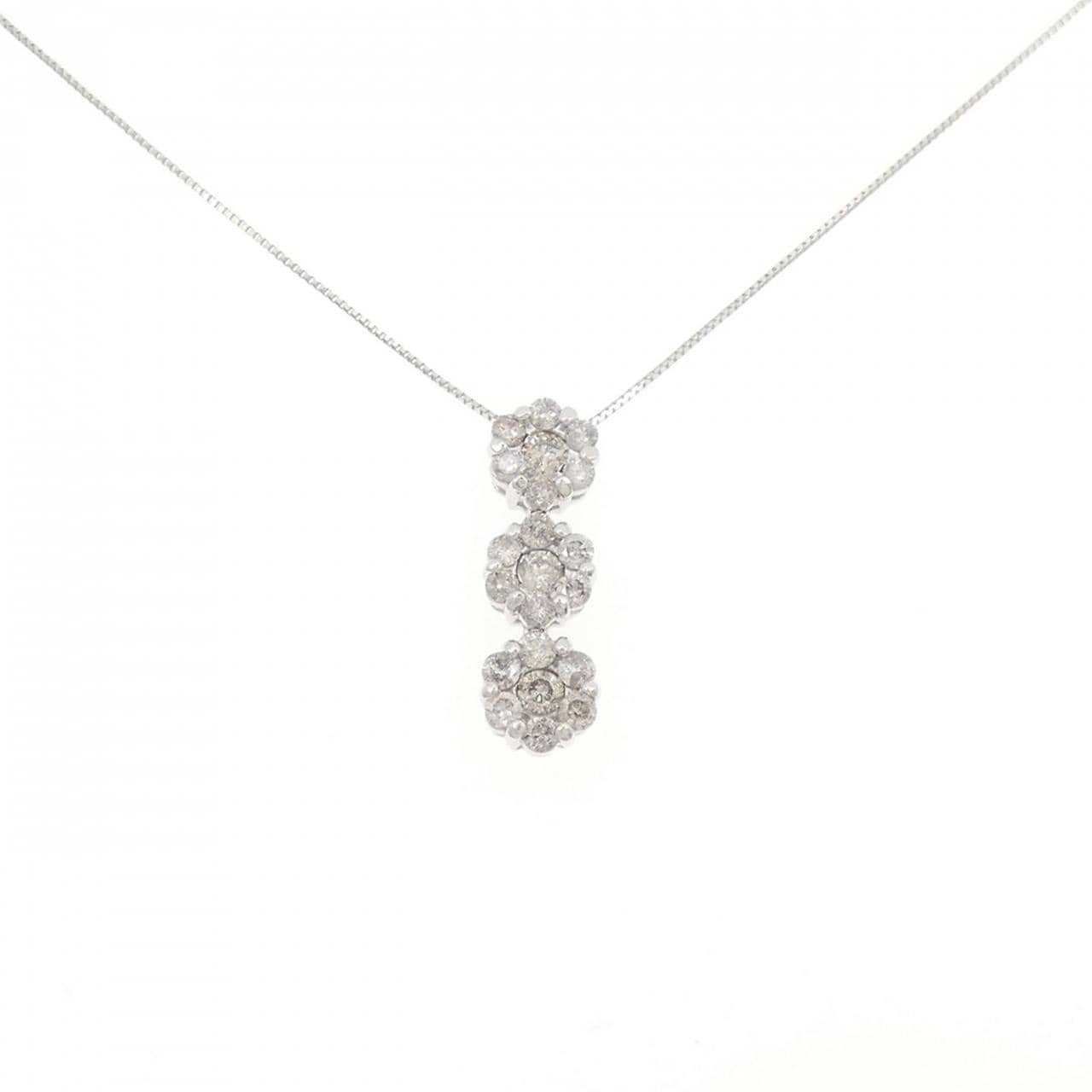 K14WG/K18WG フラワー ダイヤモンド ネックレス 1.00CT