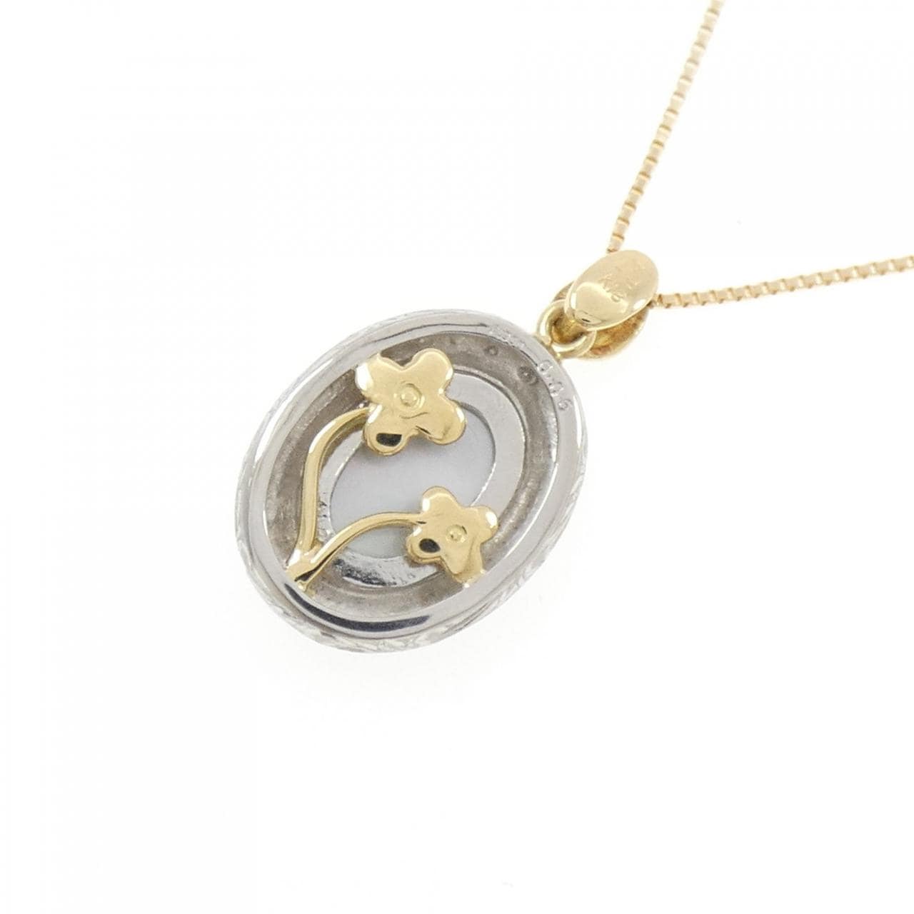 PT900/K18YG フラワー マザーオブパール ネックレス