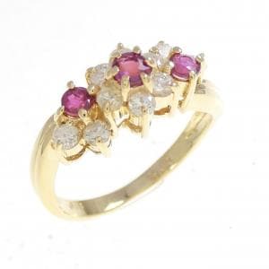 K18YG フラワー ルビー リング