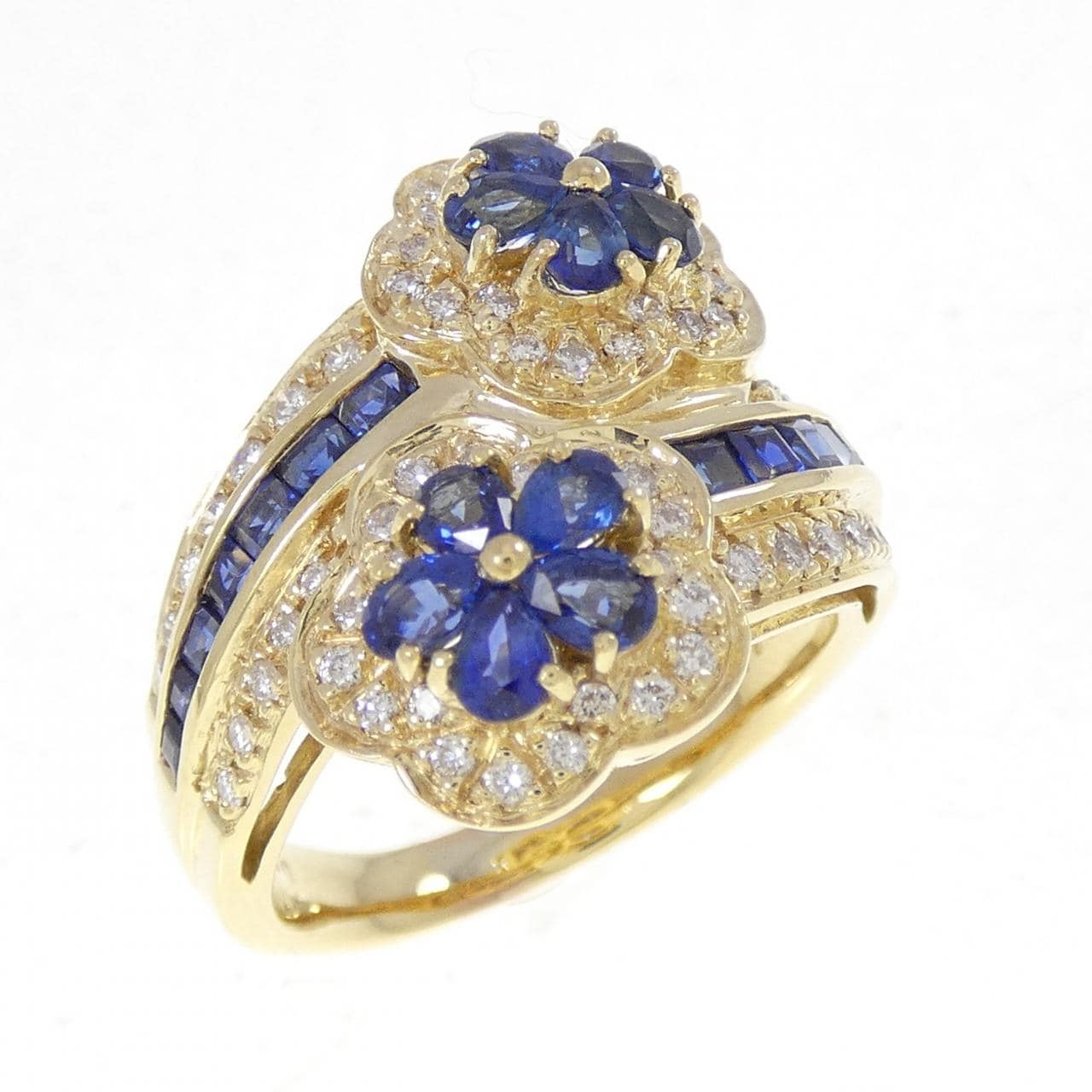 K18YG フラワー サファイヤ リング 2.41CT