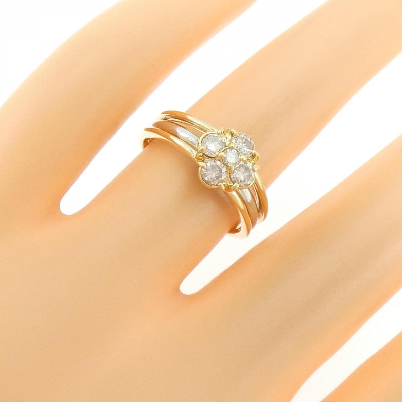 K18YG/PT900 フラワー ダイヤモンド リング 0.50CT