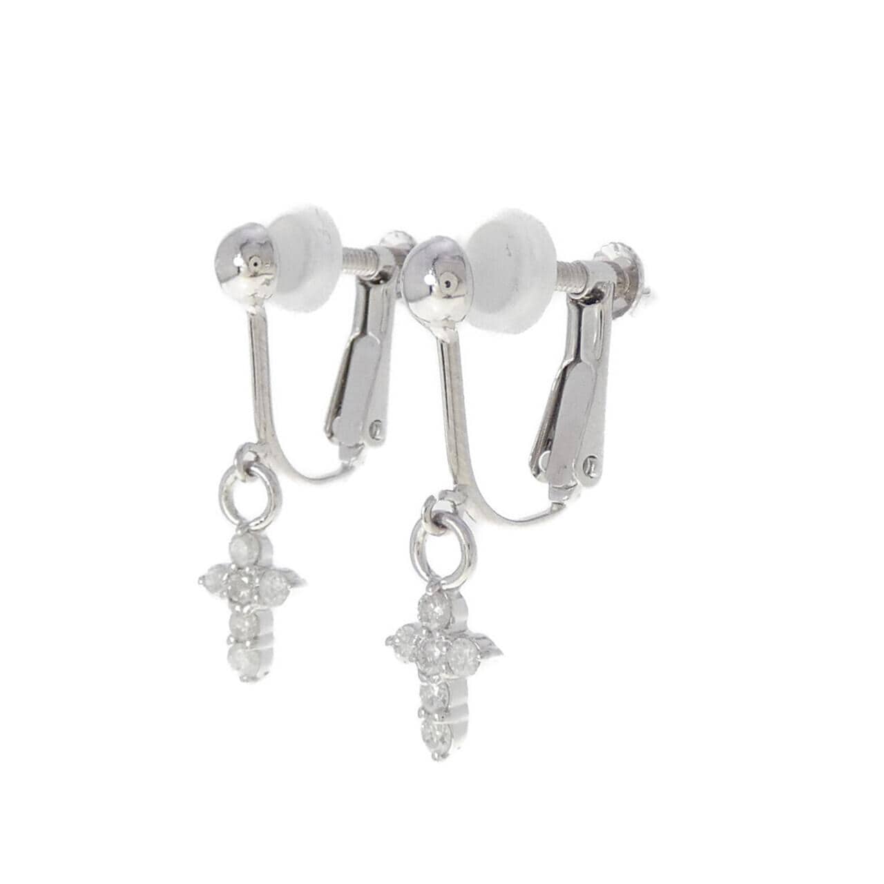 K14WG クロス ダイヤモンド イヤリング 0.30CT