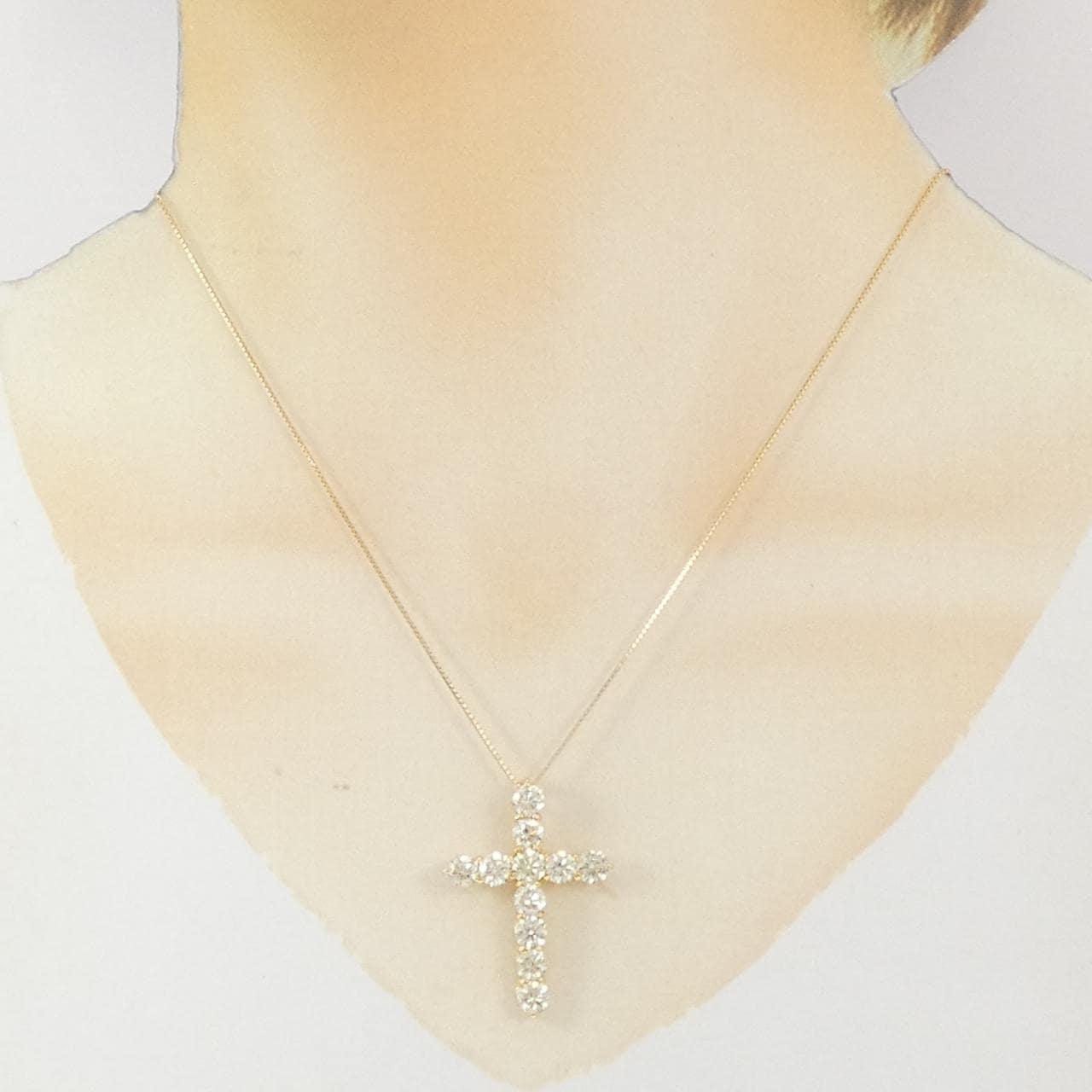 K18YG Cross Diamond Necklace 3.503CT