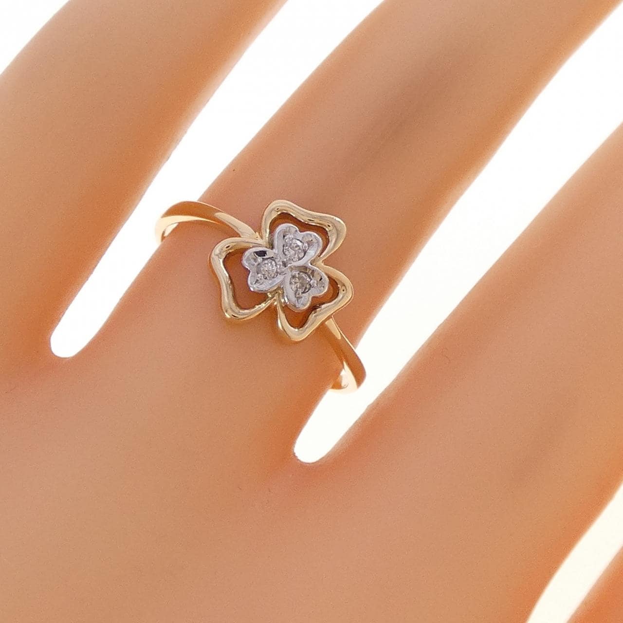 K18YG/PT900 フラワー ダイヤモンド リング 0.03CT