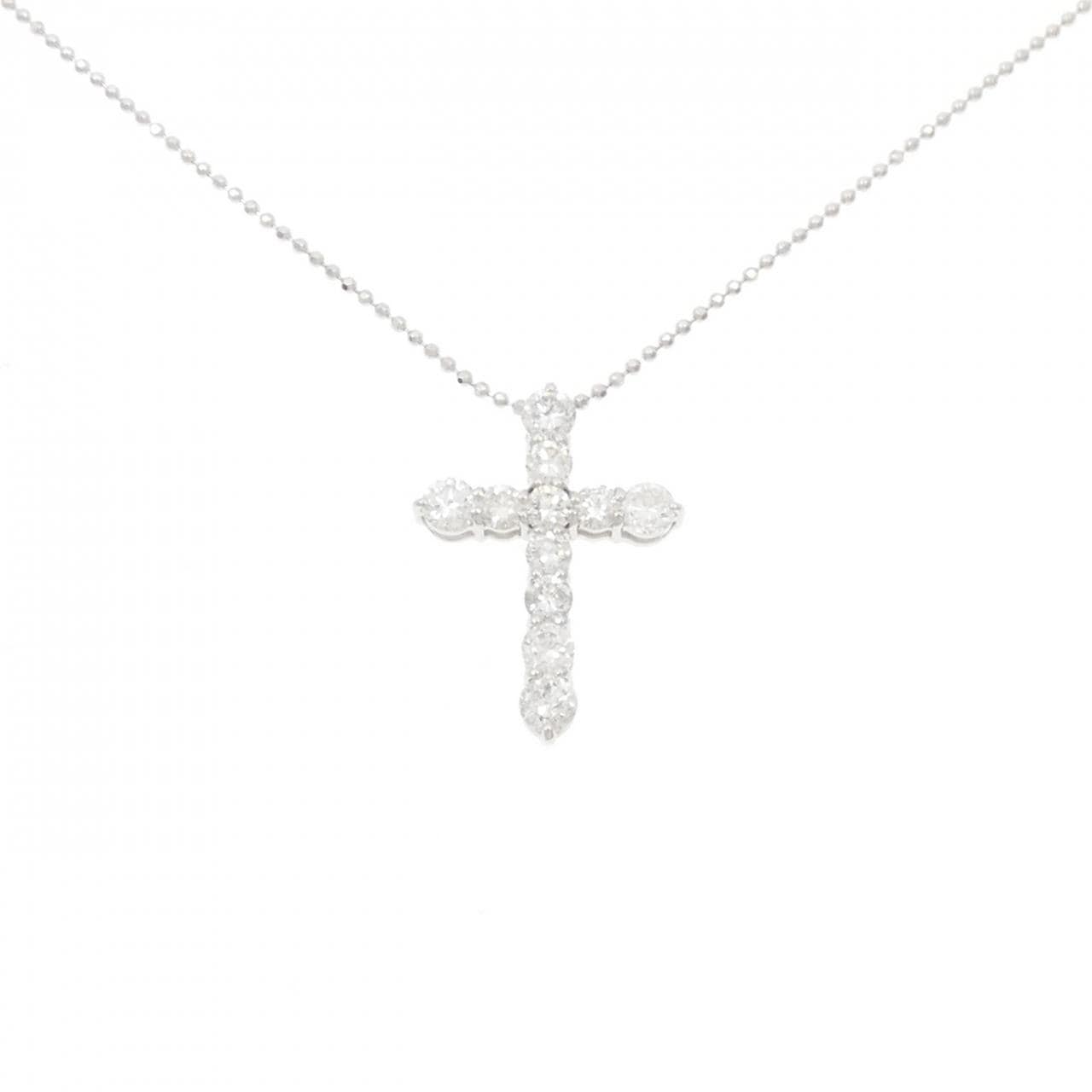K18WG クロス ダイヤモンド ネックレス 1.04CT