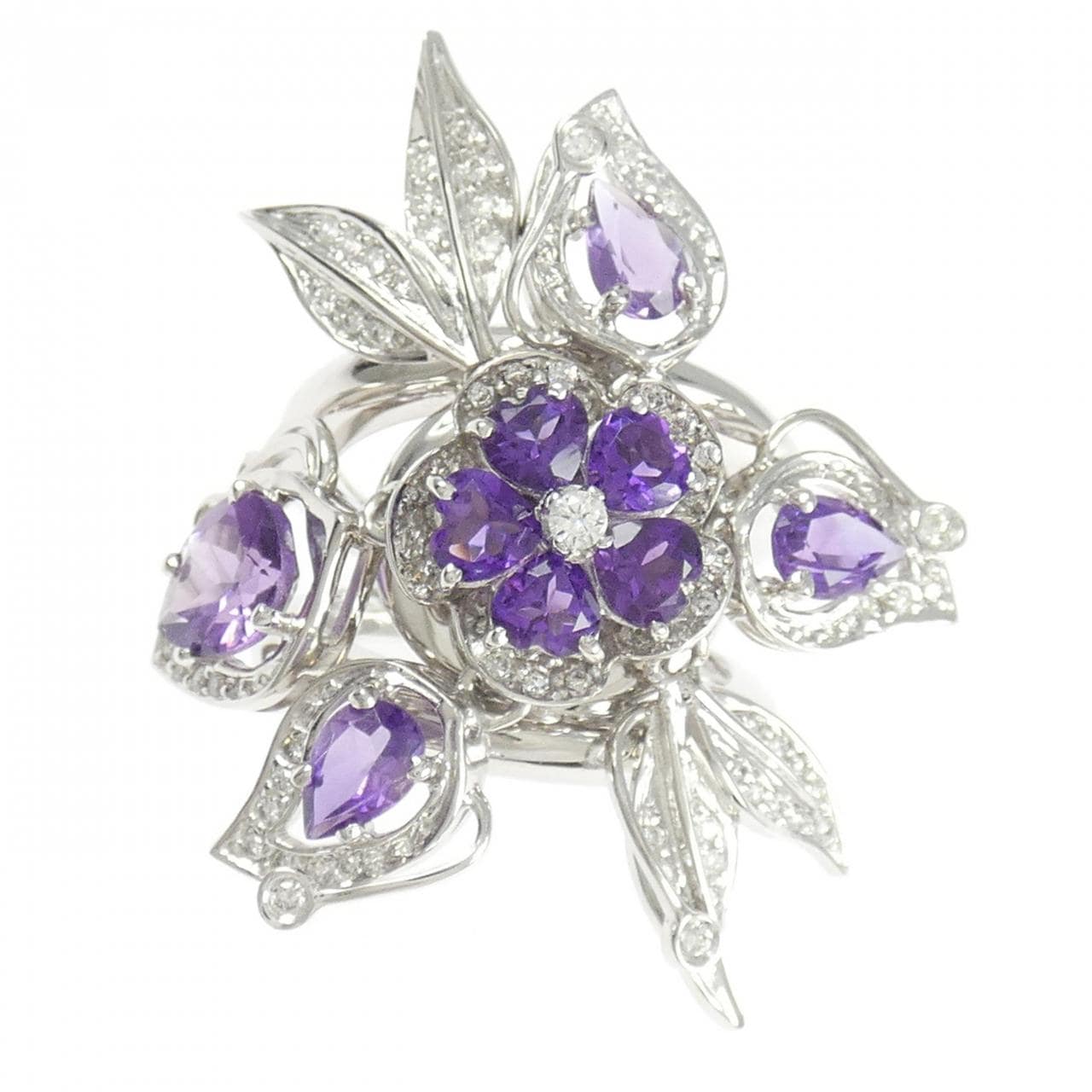 K18WG フラワー アメジスト リング