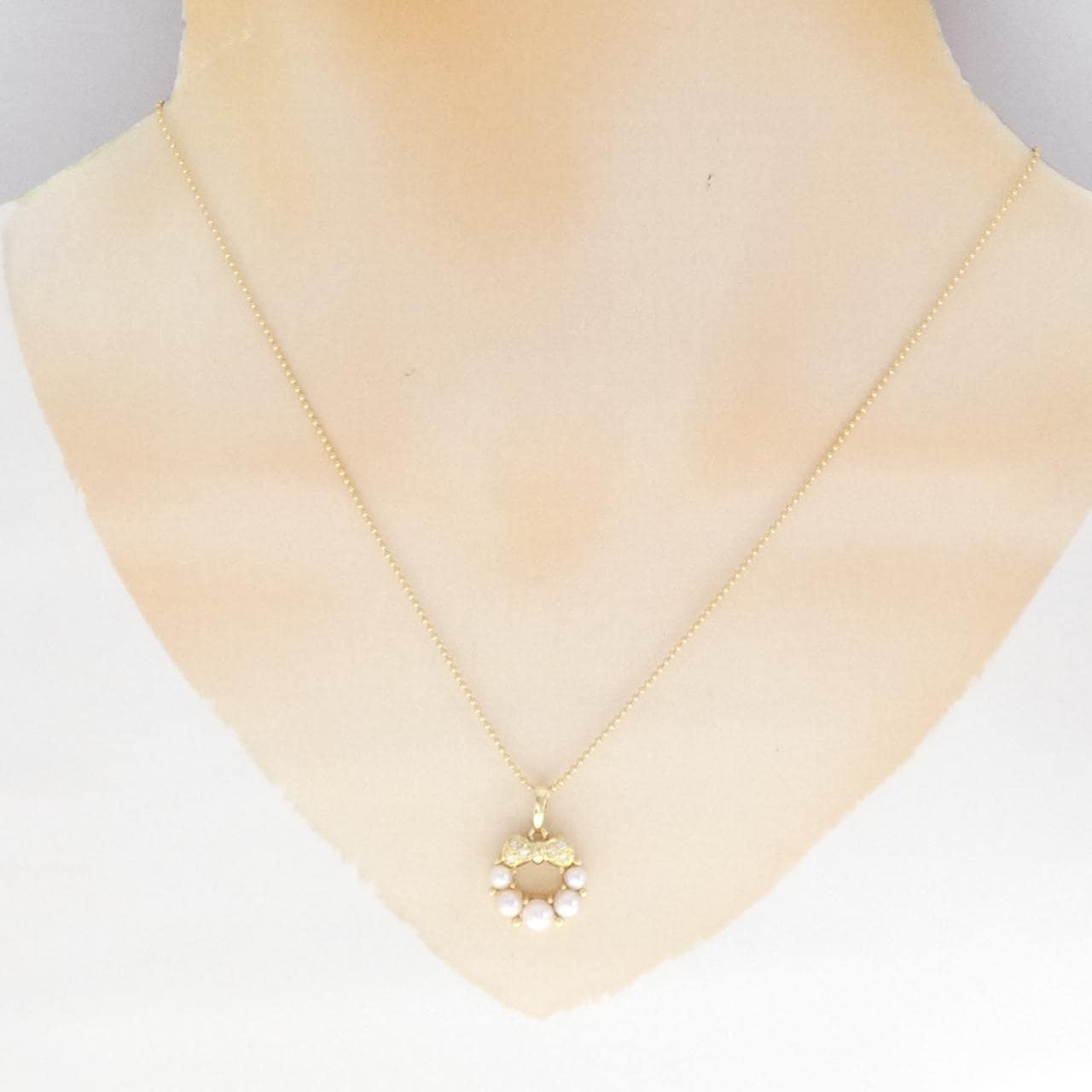 K18YG リボン アコヤパール ネックレス