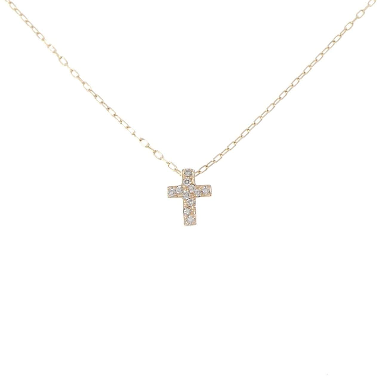 K10YG クロス ダイヤモンド ネックレス 0.05CT