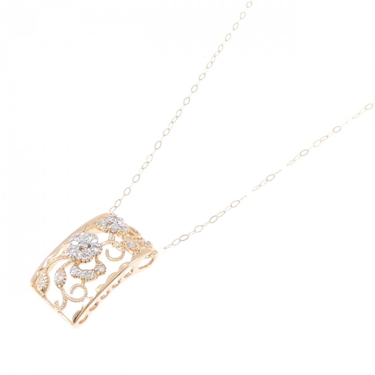 K18PG/K18WG フラワー ダイヤモンド ネックレス 0.14CT