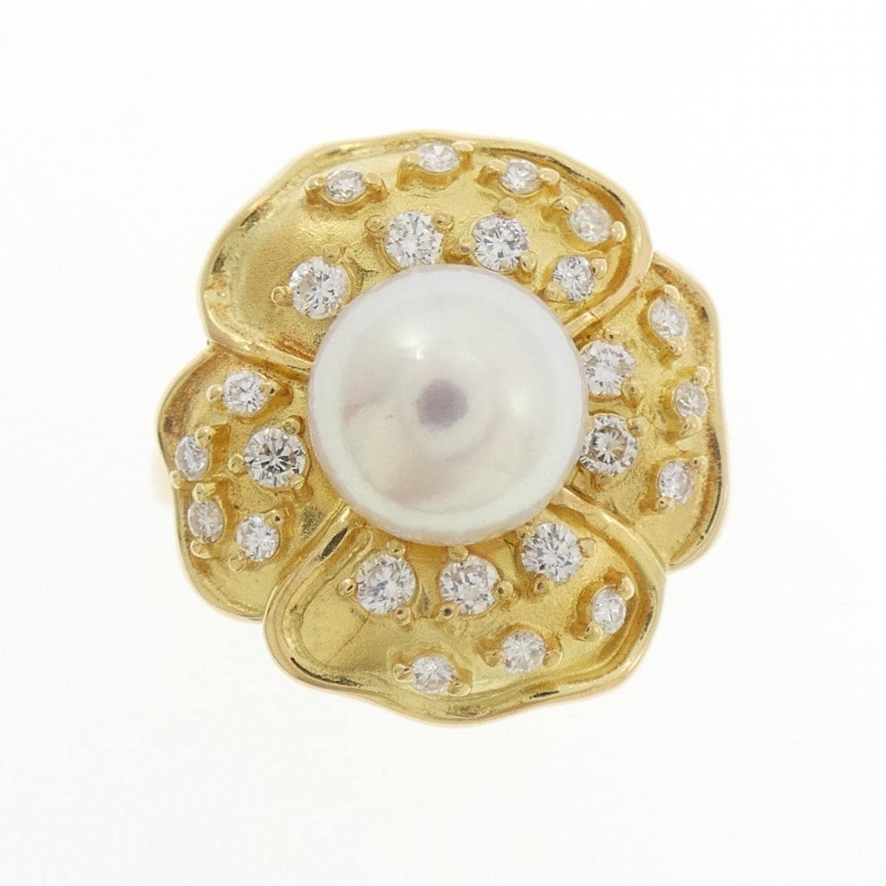 K18YG フラワー アコヤパール リング 7.9mm