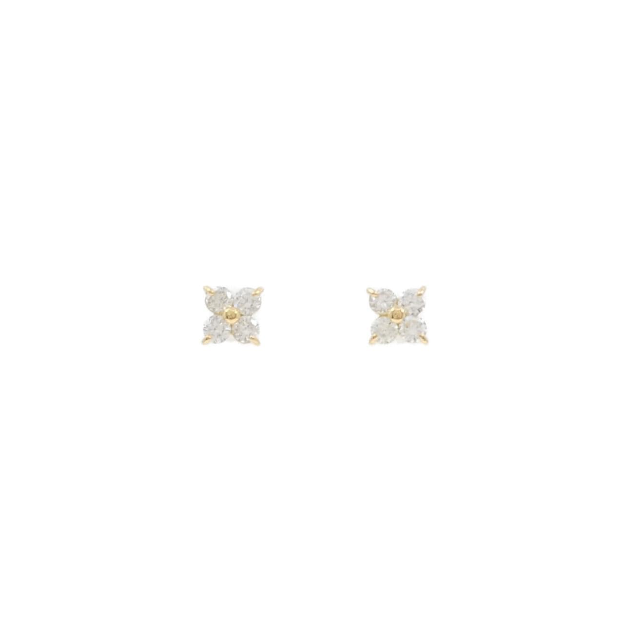 【リメイク】K18YG フラワー ダイヤモンド ピアス 0.30CT