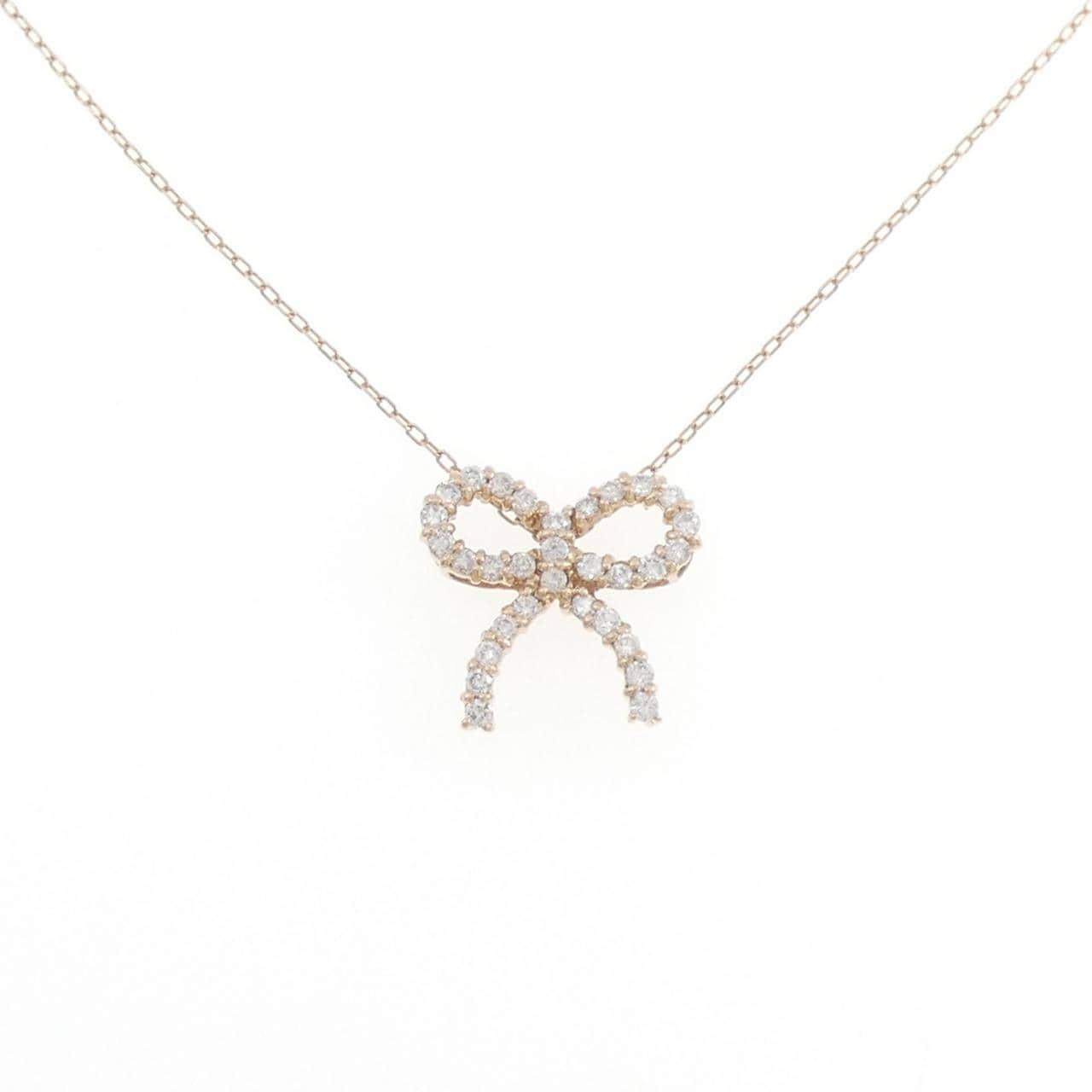 K18PG リボン ダイヤモンド ネックレス 0.30CT