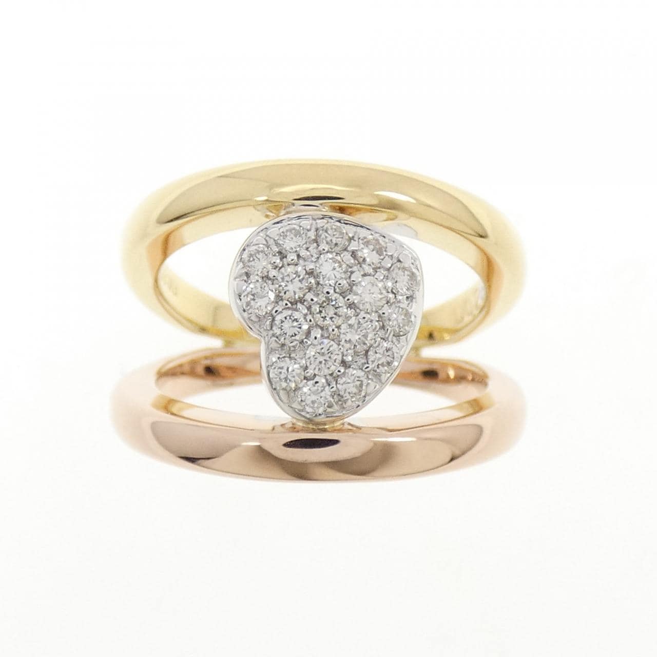 K18スリーカラー パヴェ ハート ダイヤモンド リング 0.26CT