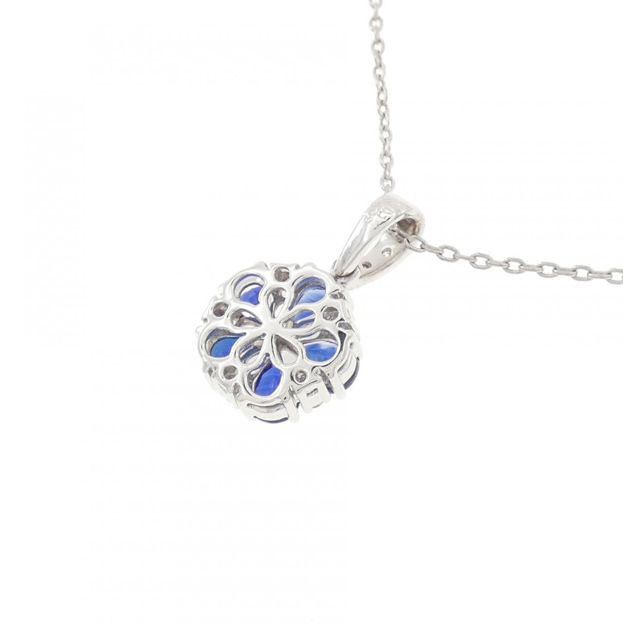 K18WG フラワー サファイヤ ネックレス 1.08CT