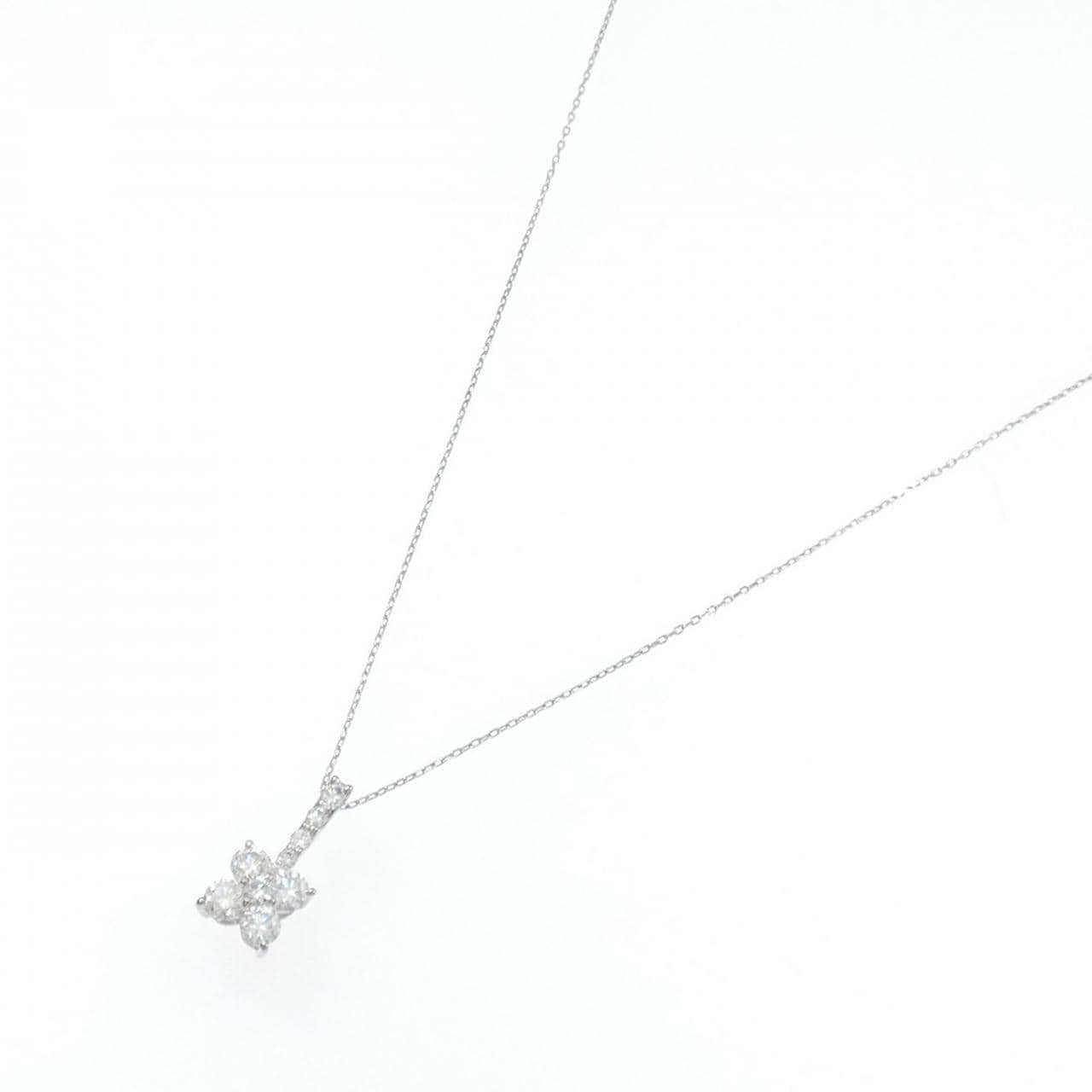 K18WG/PT850 フラワー ダイヤモンド ネックレス 0.35CT
