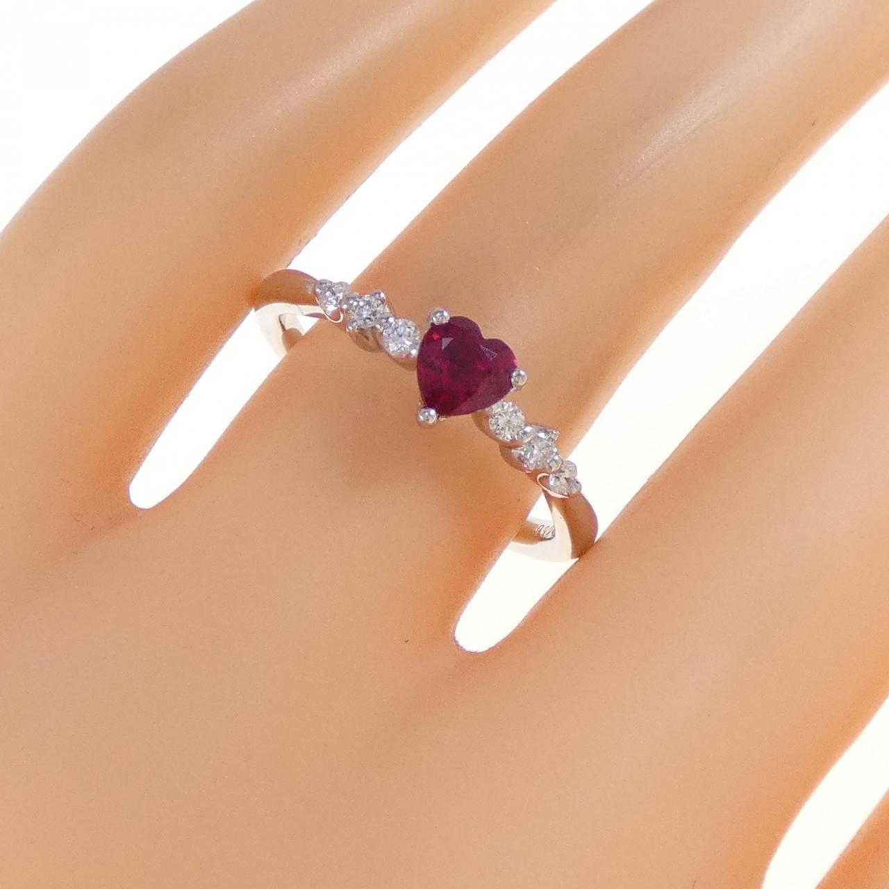 PT900 ハート ルビー リング 0.55CT