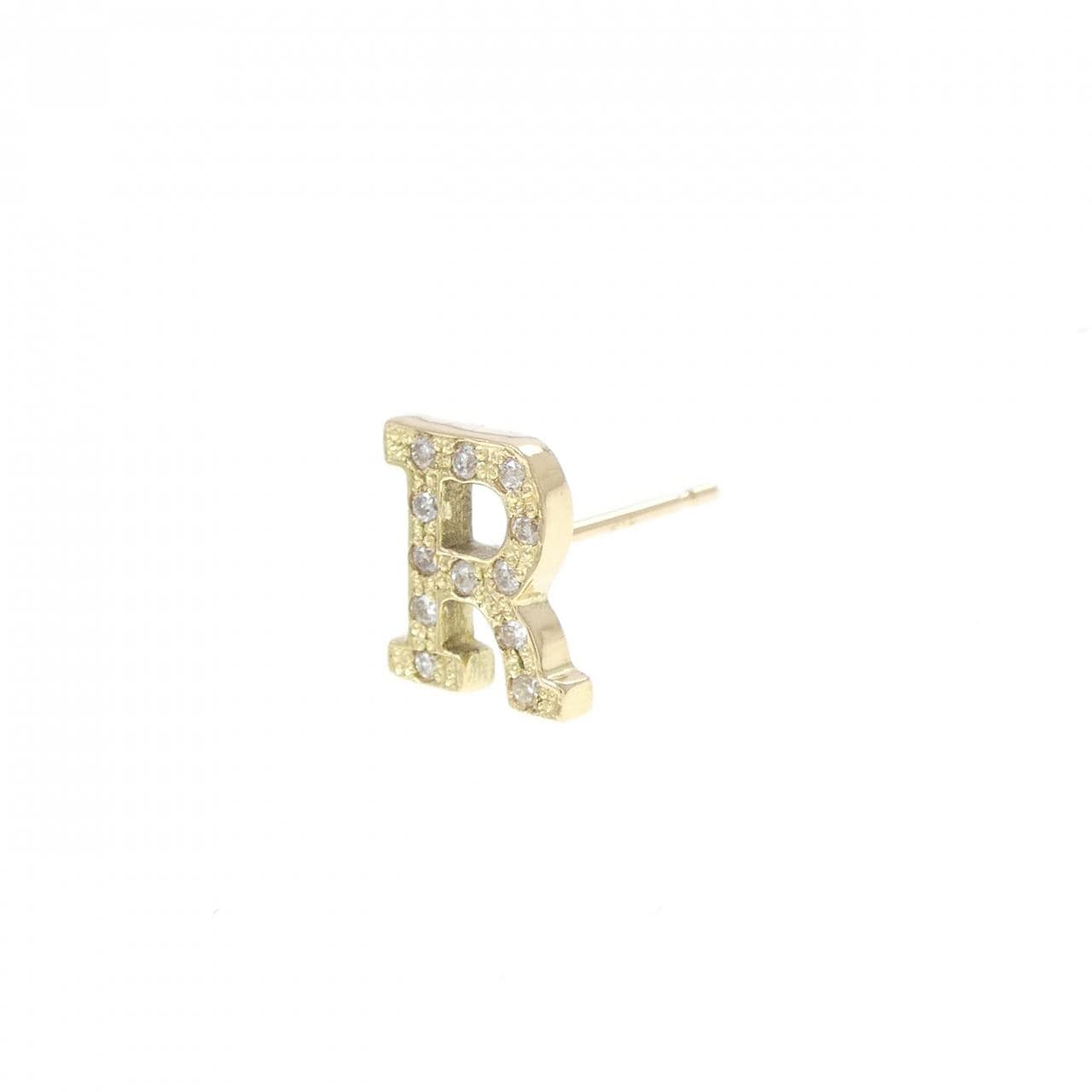 K18YG イニシャルR ダイヤモンド ピアス 0.06CT 片耳