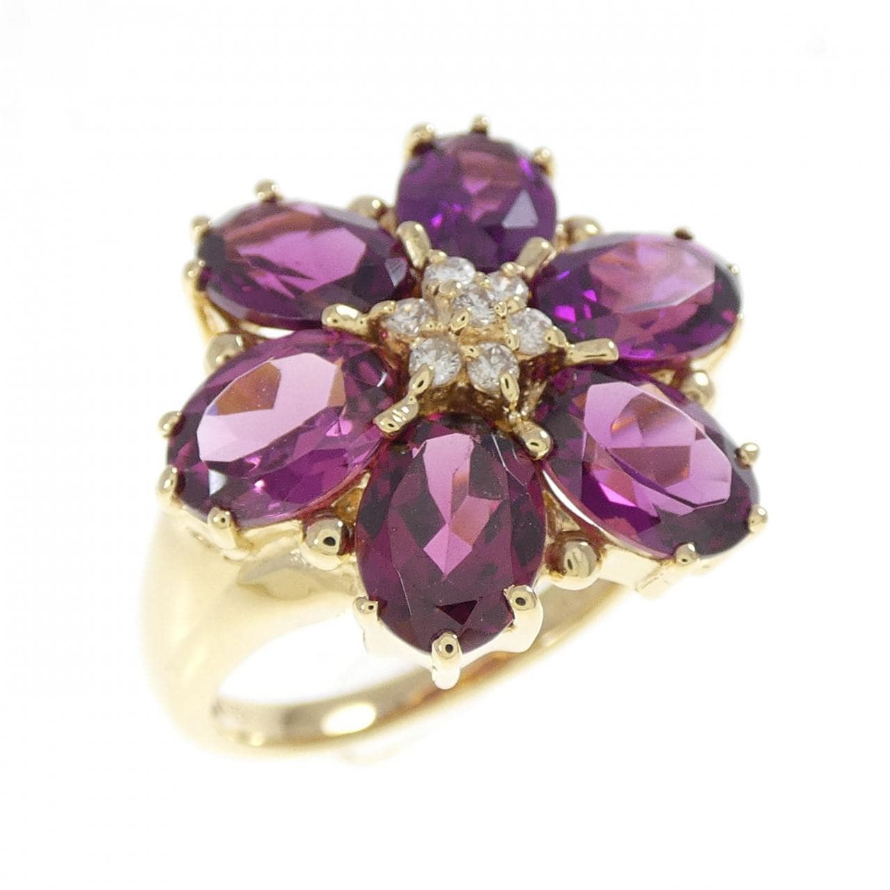K18YG フラワー ガーネット リング 5.84CT