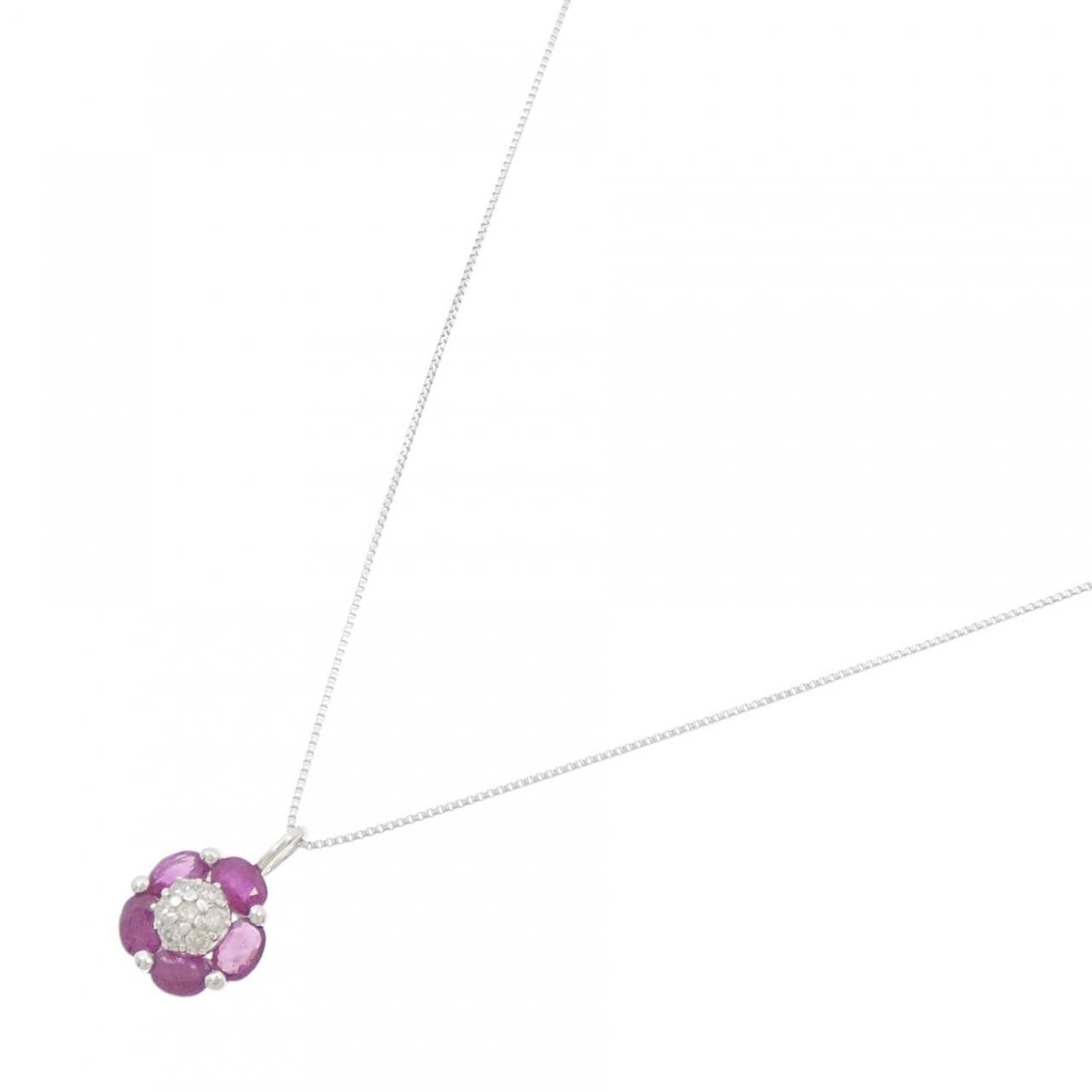 K18WG フラワー ルビー ネックレス 0.90CT