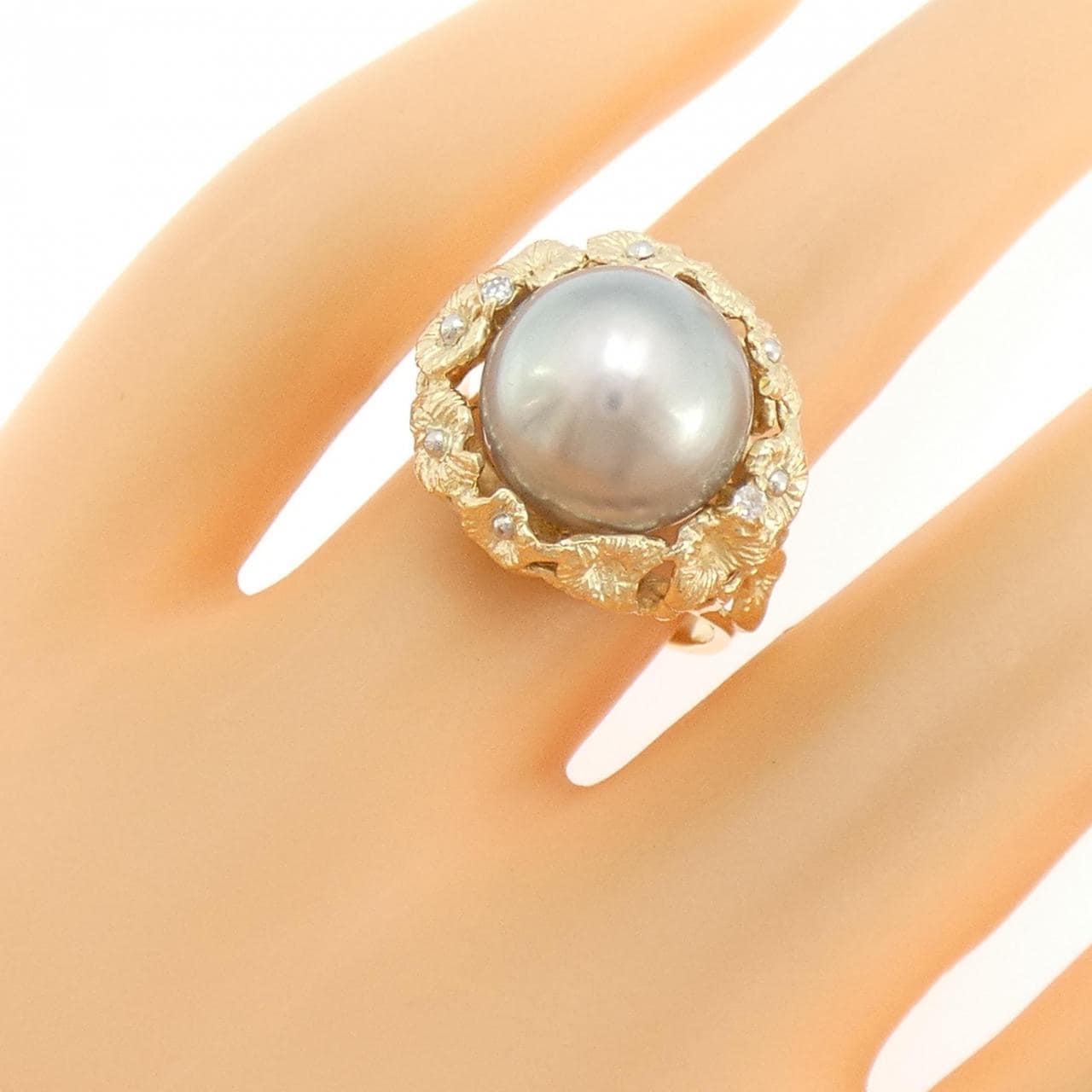 K18YG 黒蝶パール リング 11.5mm