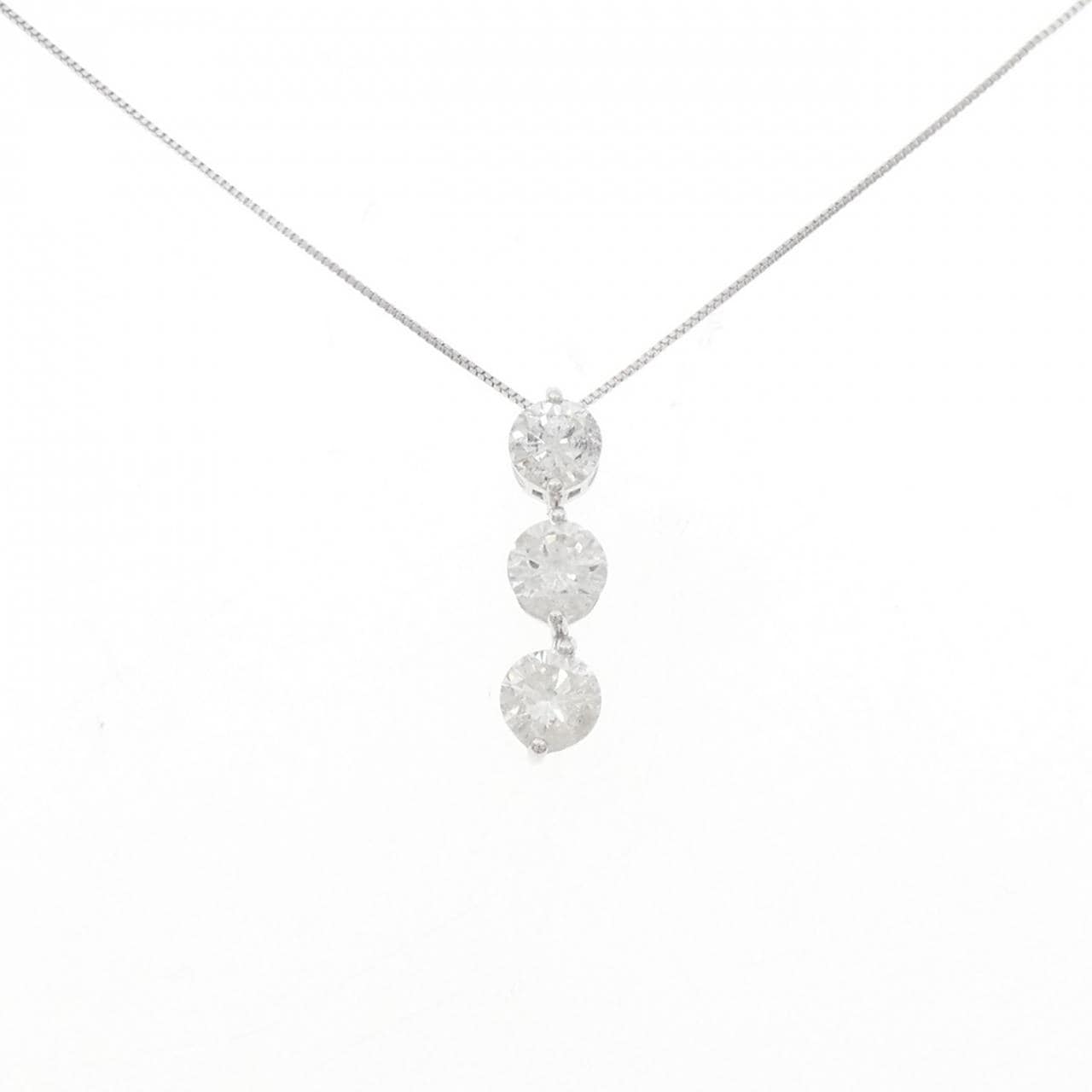 K18WG スリーストーン ダイヤモンド ネックレス 1.00CT