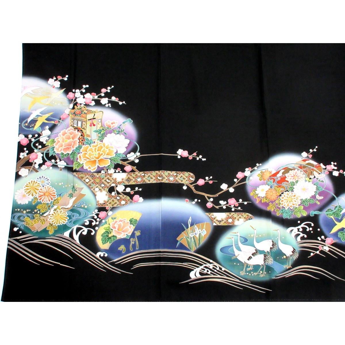 留袖　友禅金彩加工　刺繍入りボカシ染　違い鷹の羽　身幅３Ｌ寸