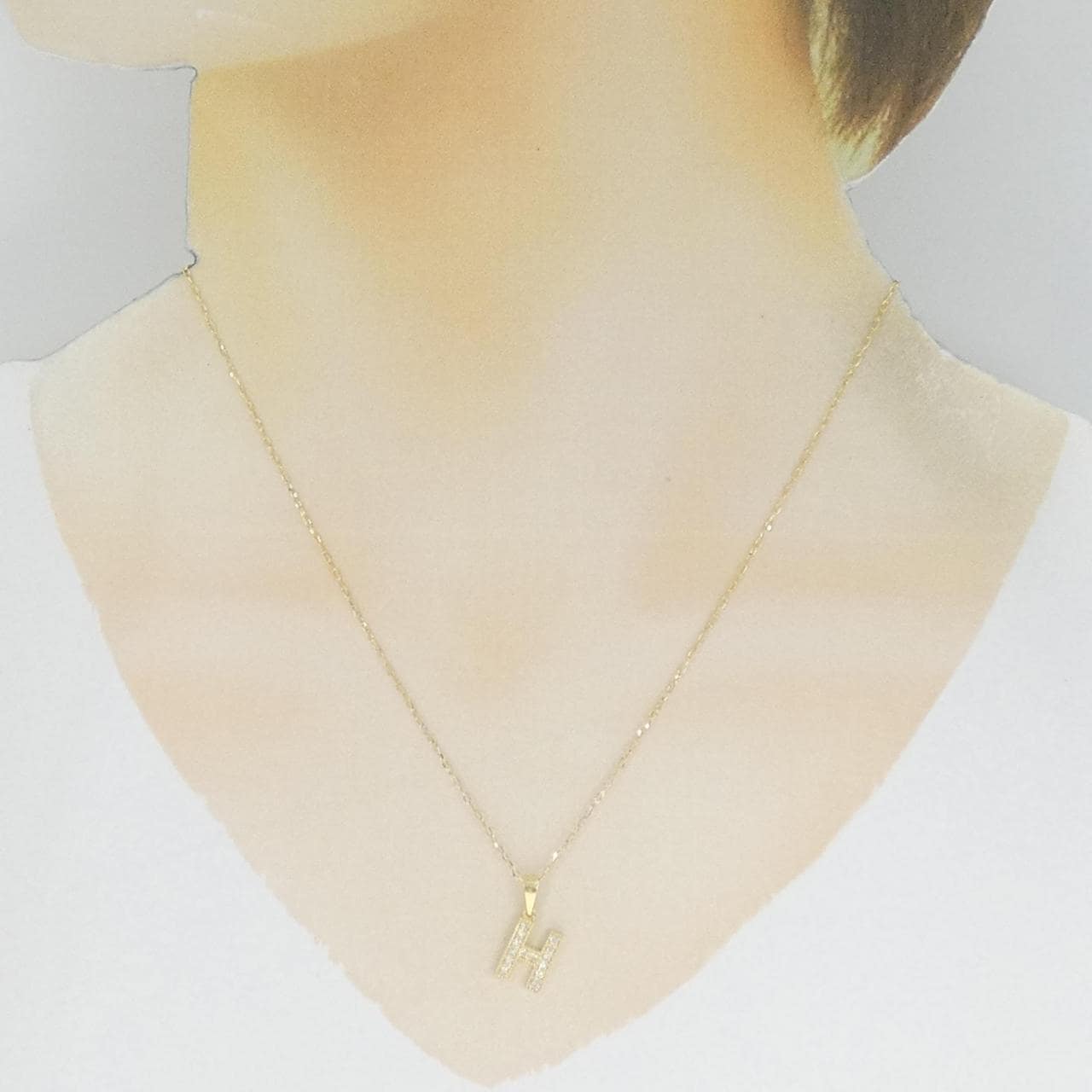K18YG イニシャルH ダイヤモンド ネックレス 0.14CT