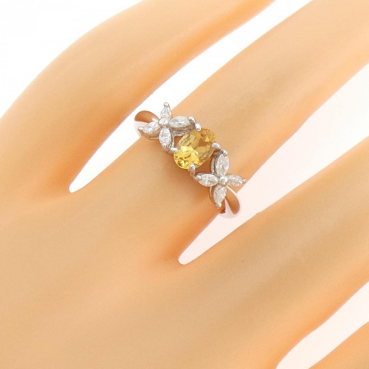 PT900 フラワー シトリン リング 0.45CT