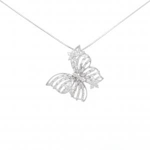 K18WG バタフライ×フラワー ダイヤモンド ネックレス 0.80CT