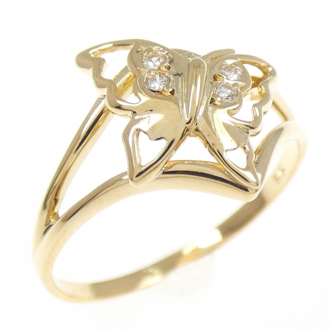 K18YG バタフライ ダイヤモンド リング 0.03CT