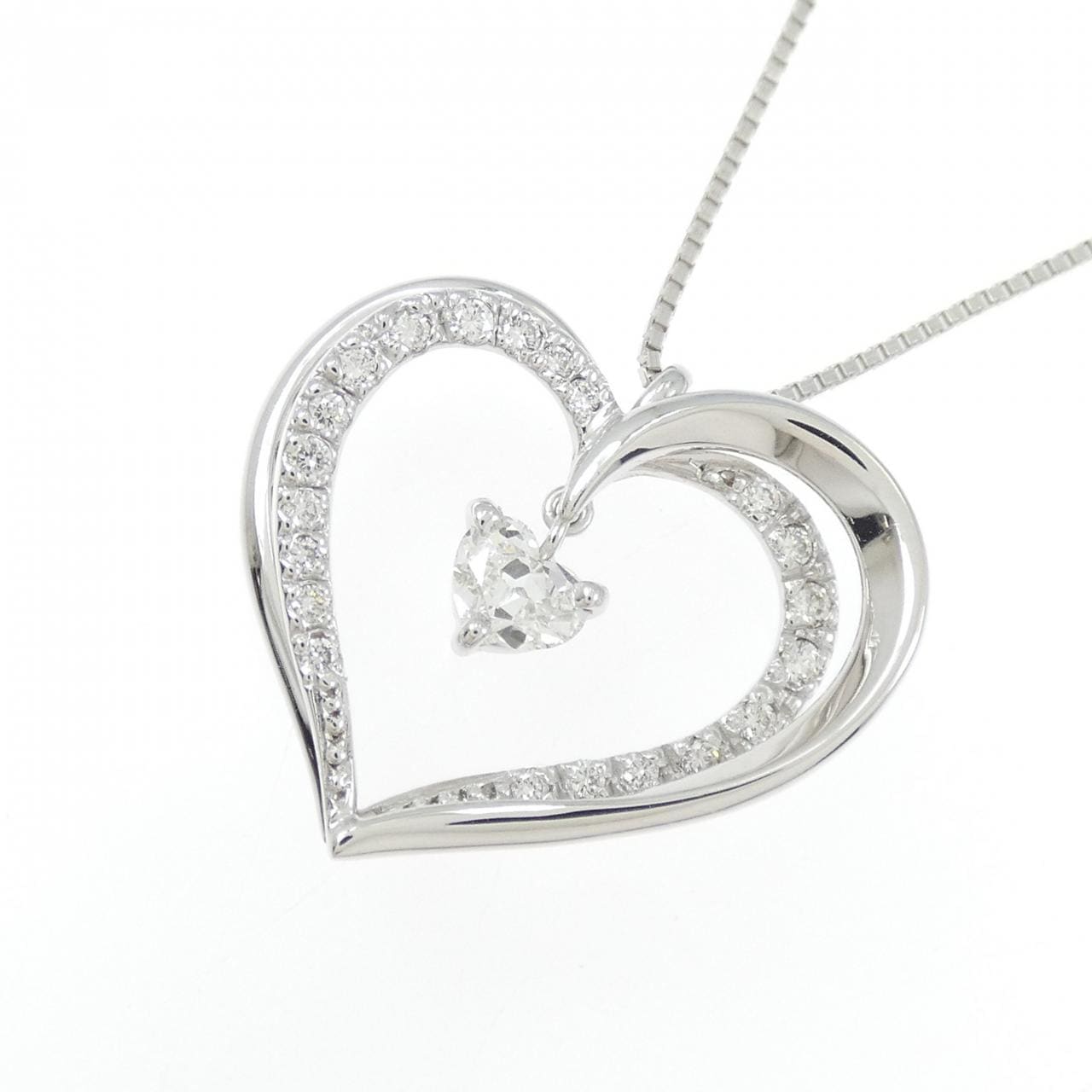 K18WG ハート ダイヤモンド ネックレス 0.219CT
