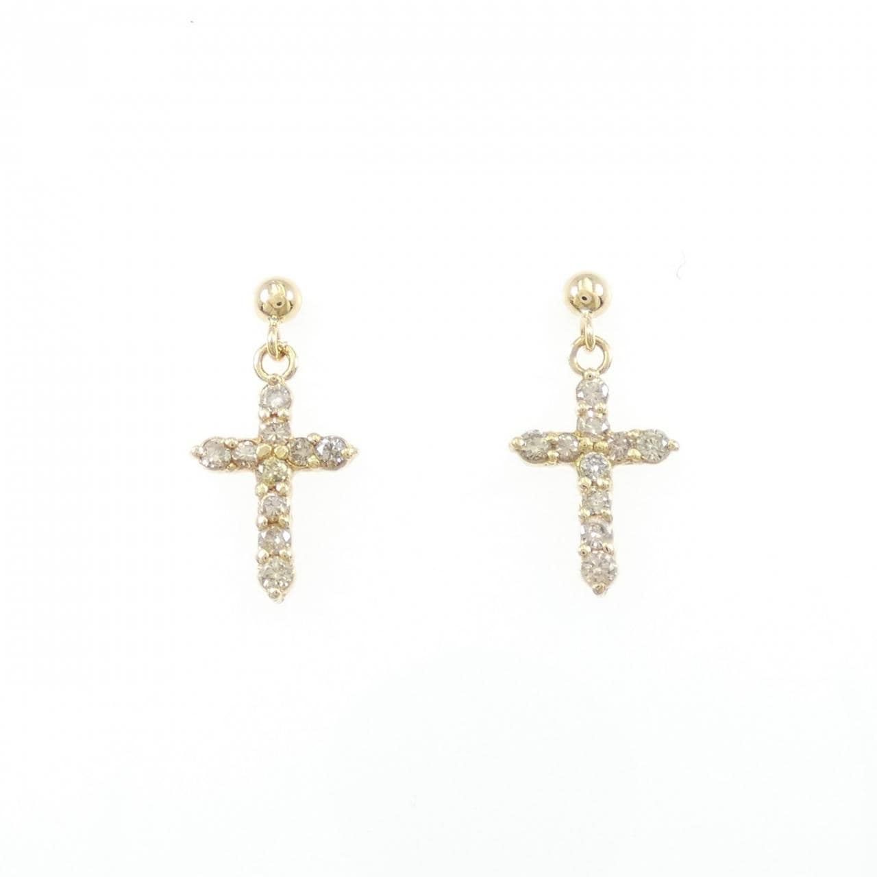 K18YG クロス ダイヤモンド ピアス 0.30CT